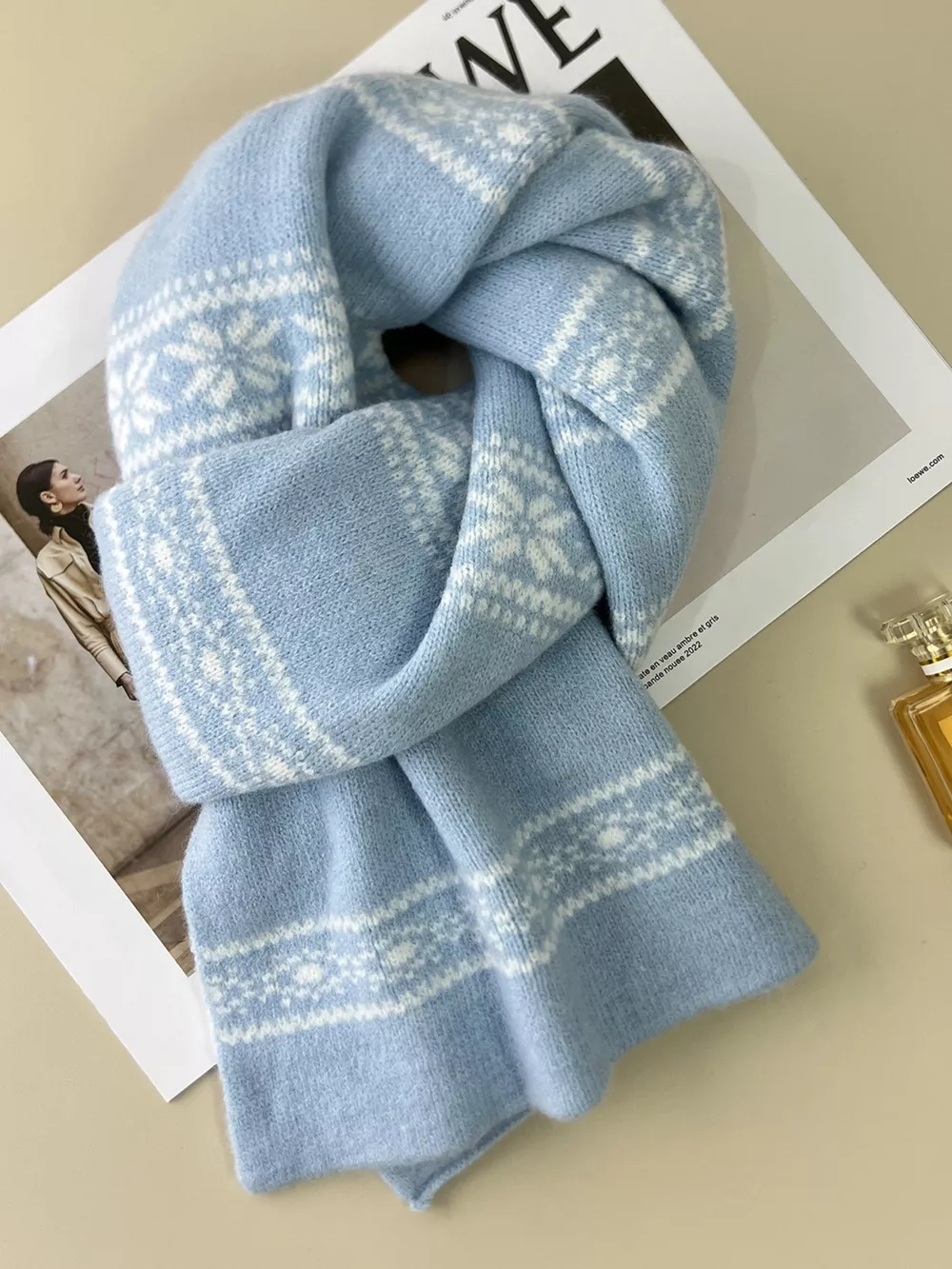 Winter Snowflake Pattern Knitted Scarf, image 6