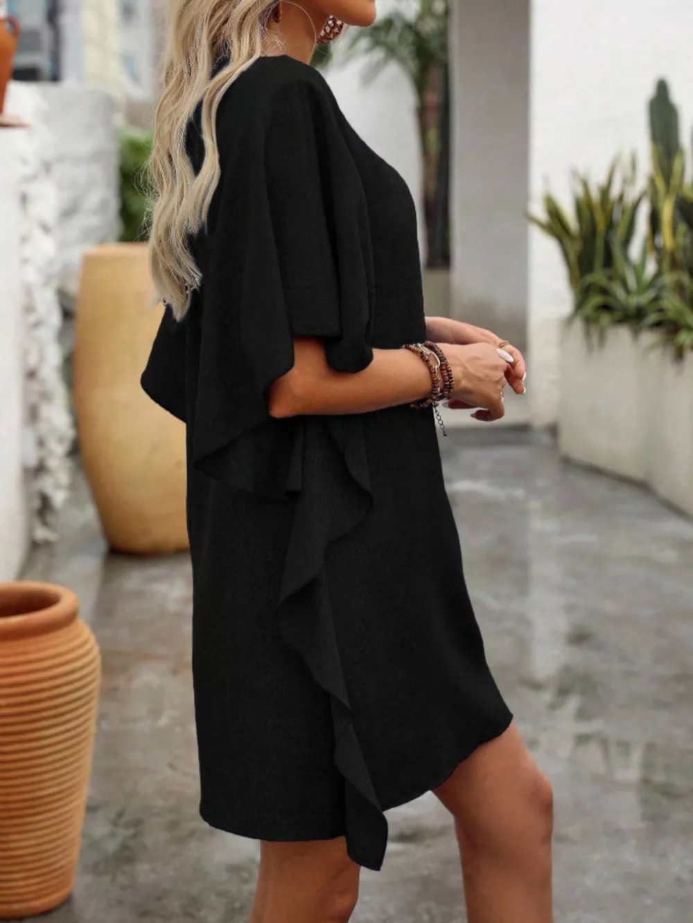 Flowy Sleeve V-Neck Casual Mini Dress, image 8