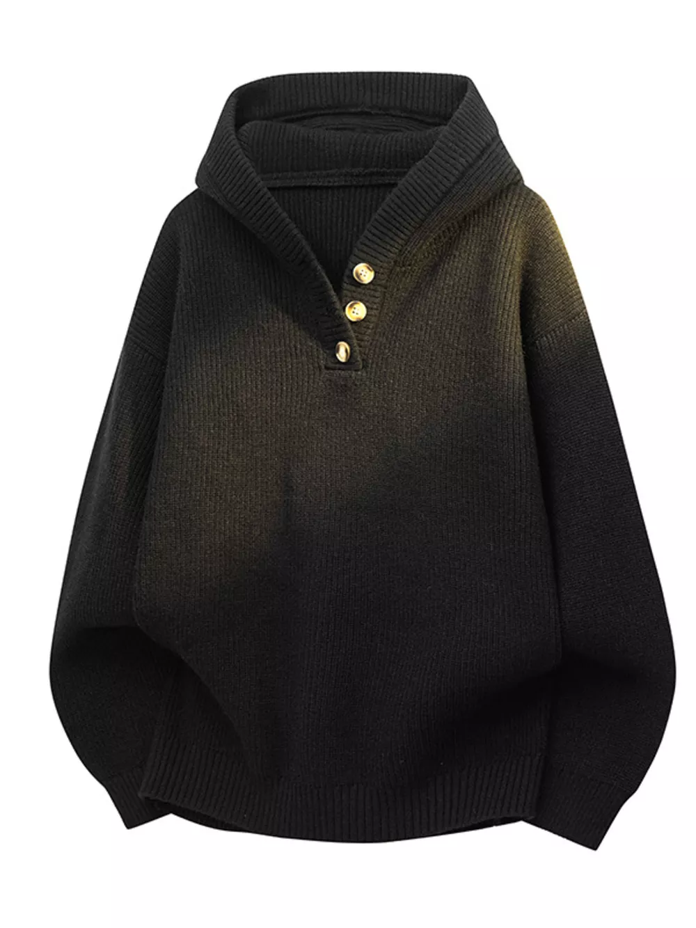 Men's Plus Size Button Detail Hooded Sweater, image 3