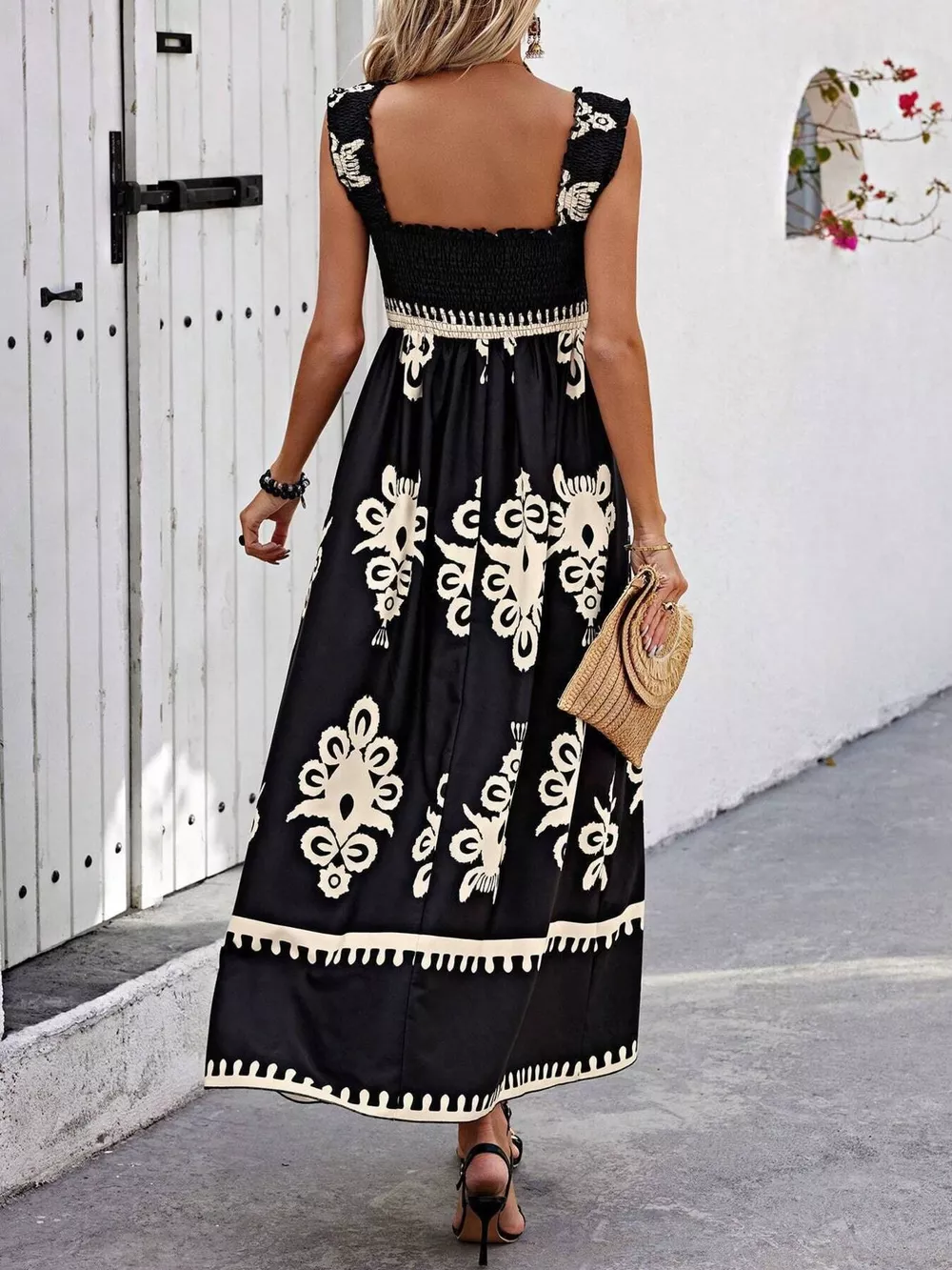 Smocked Printed Square Neck Maxi Dress, image 17