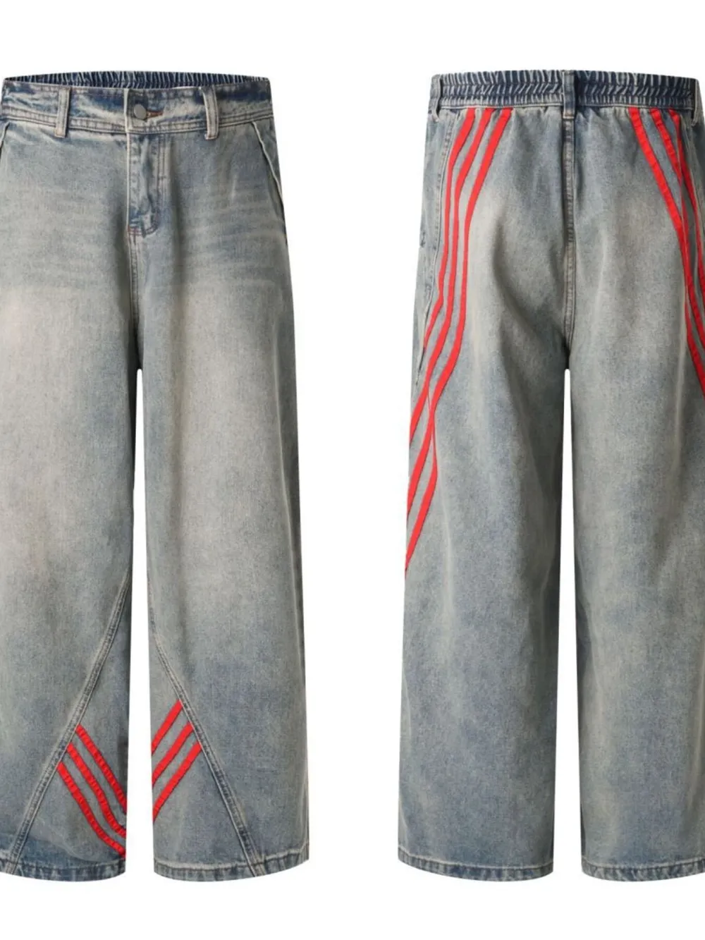 Men's Wide Leg Striped Denim Jeans, image 4