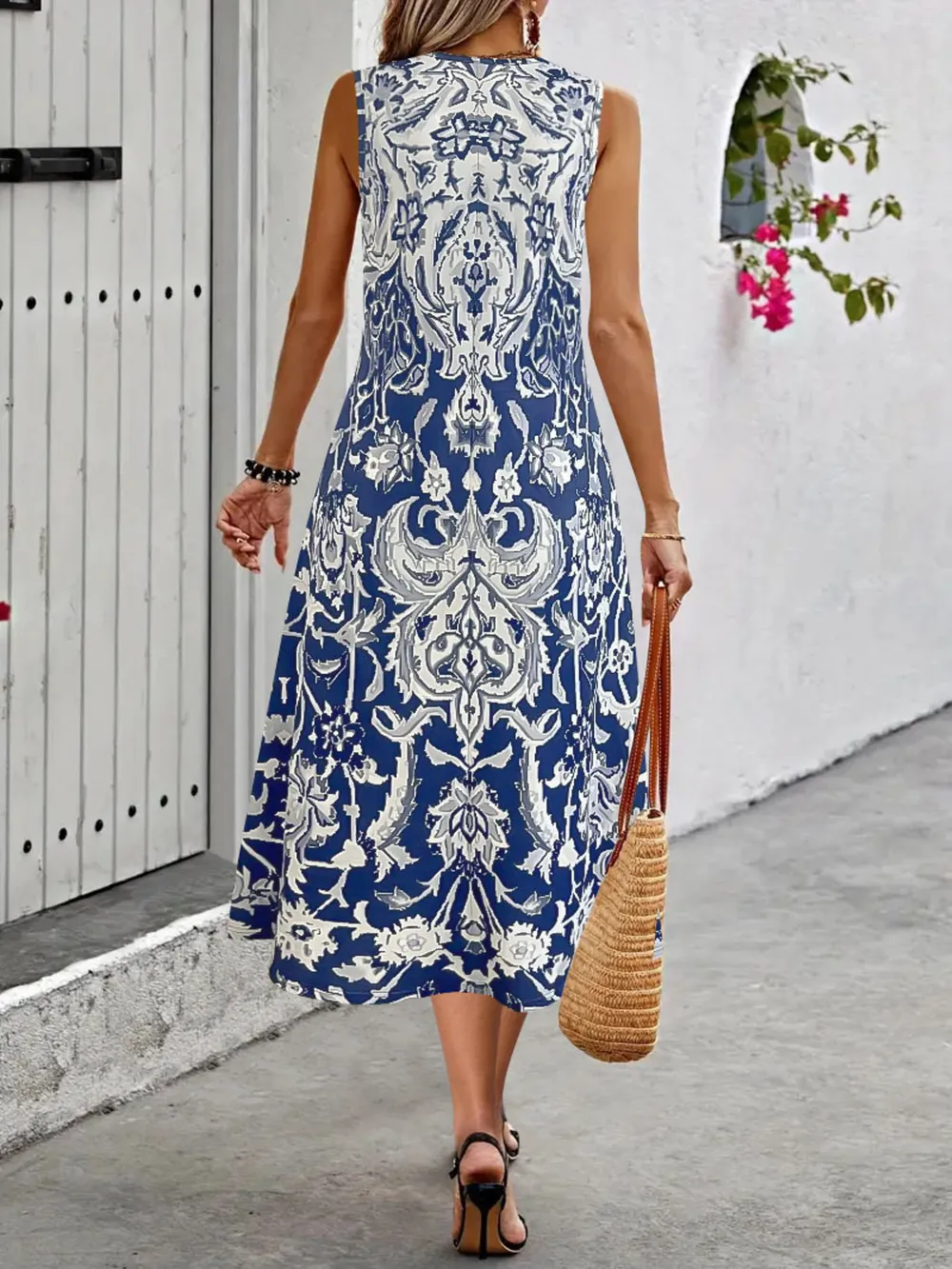 Printed Sleeveless Midi Dress, image 5
