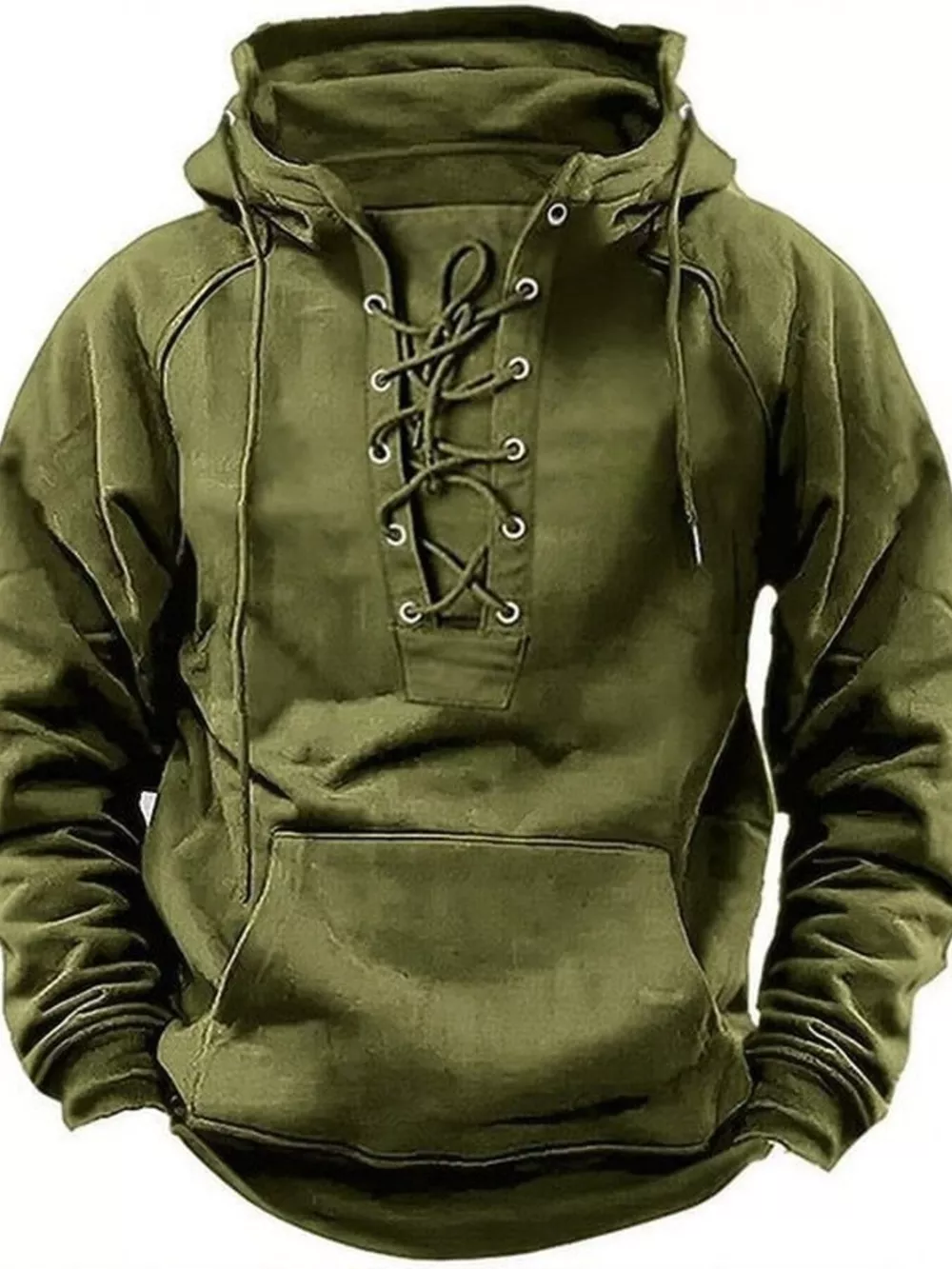 Men's Full Size Lace Up Front Raglan Sleeve Hoodie Plus Size, image 6