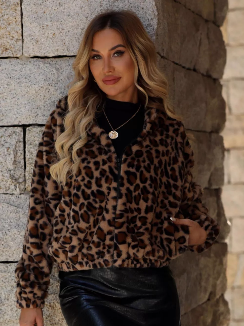 Leopard Zip Up Hooded Outerwear, image 3