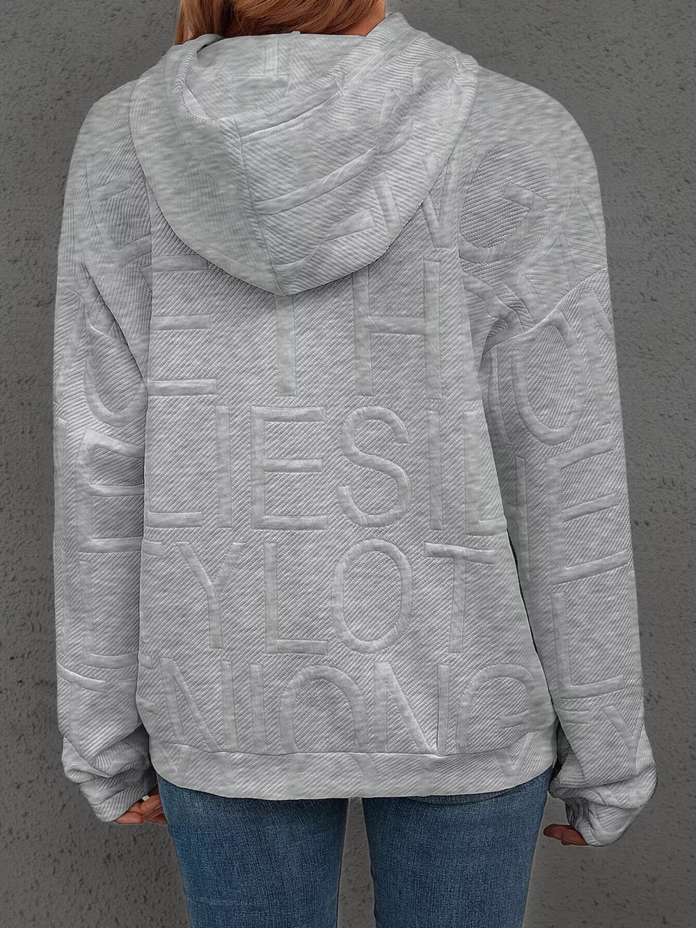 Full Size Textured Embossed Long Sleeve Hoodie Plus Size, image 12