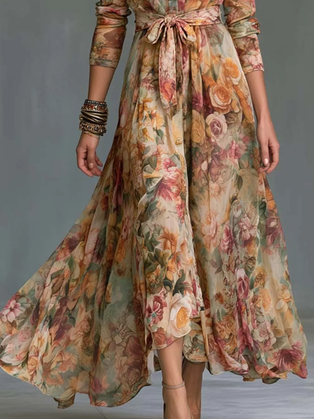 Floral Print Long Sleeve Maxi Shirt Dress, image 3