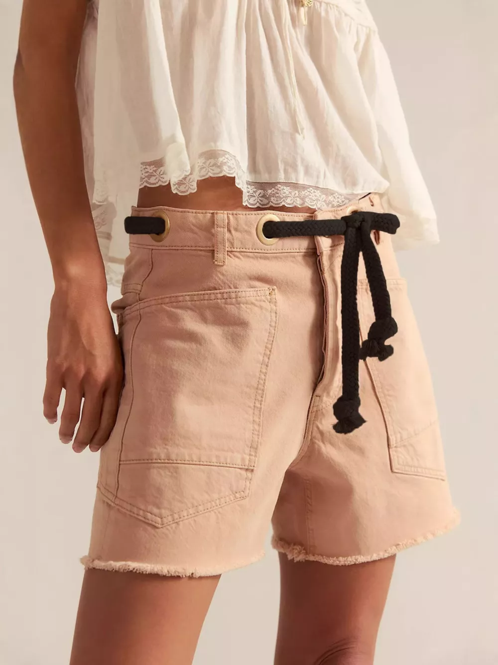 Drawstring Raw Hem Denim Shorts, image 20