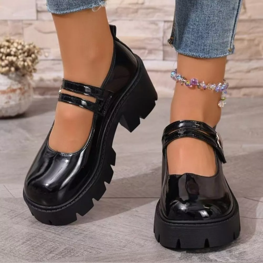 Round Toe Block Heels Loafers, image 2