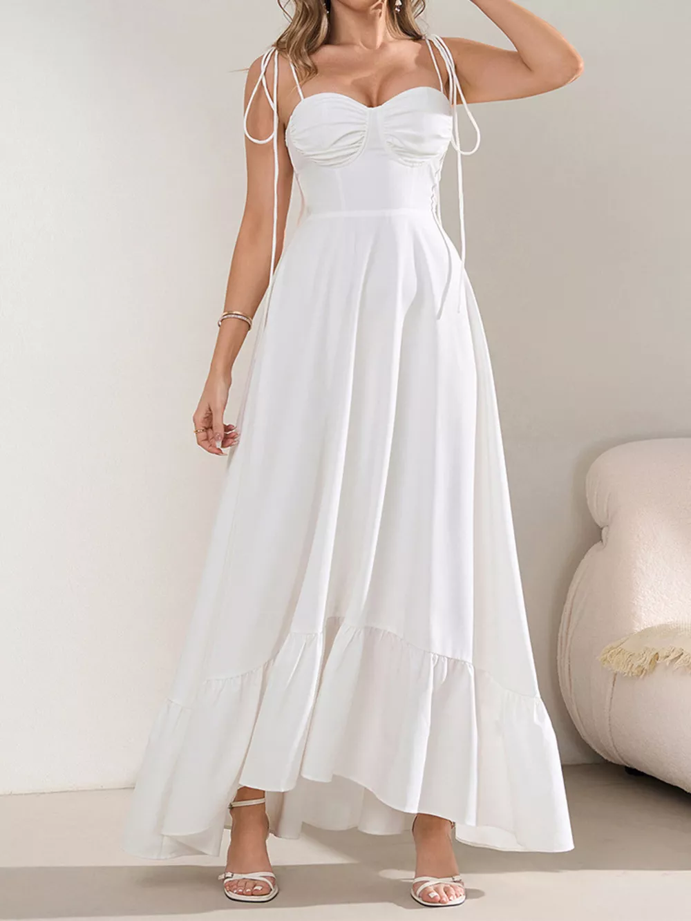Sweetheart Neck Tie-Strap Ruffle Hem Maxi Dress, image 18