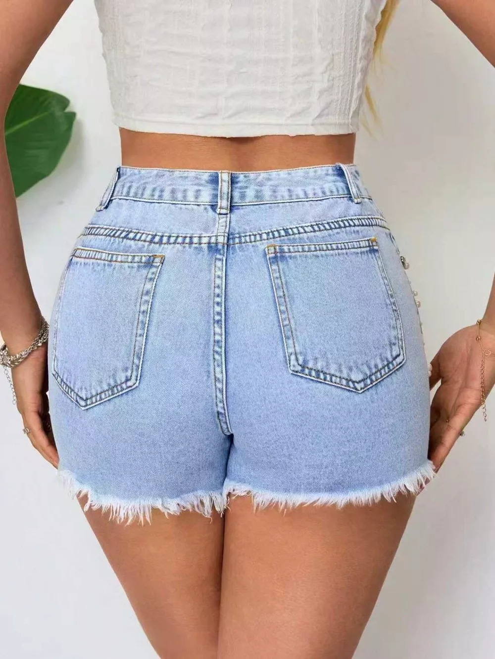 Distressed Raw Hem Denim Shorts, image 4
