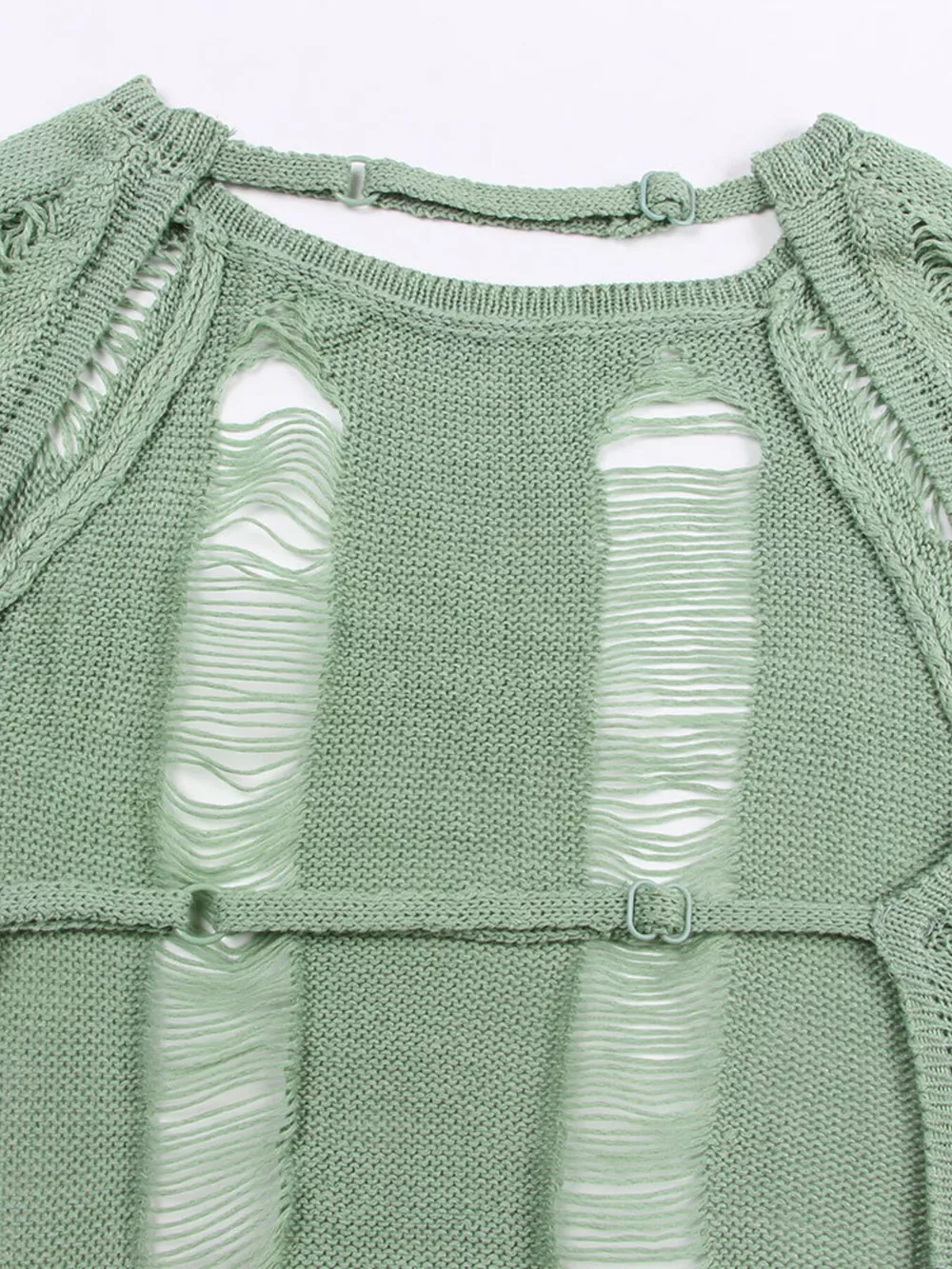 Backless Distressed Long Sleeve Knit Cover Up, image 4