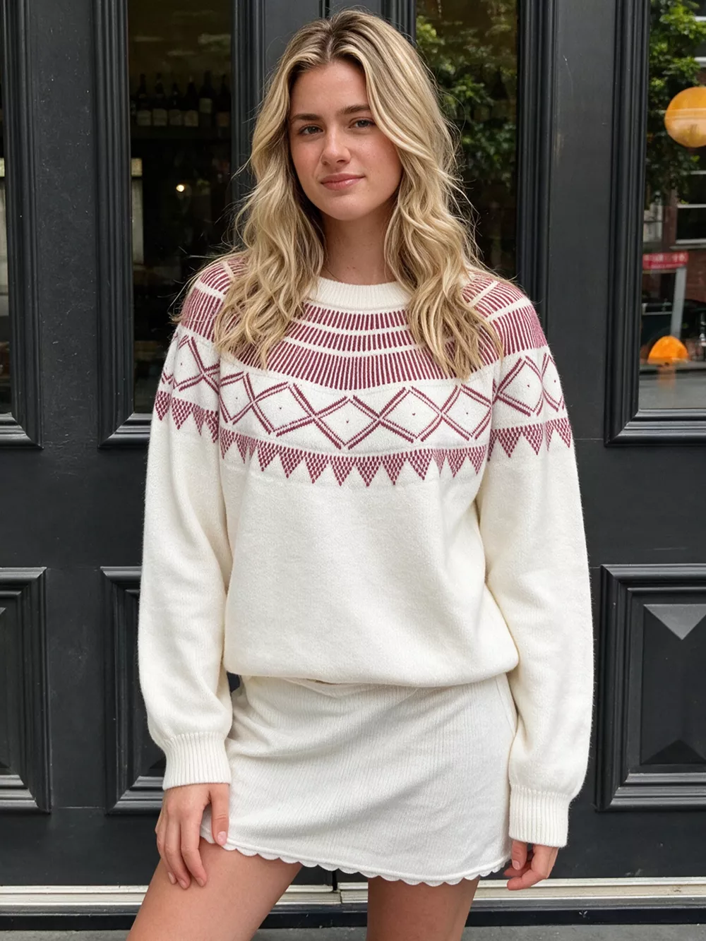 Geometric Crew Neck Knit Sweater