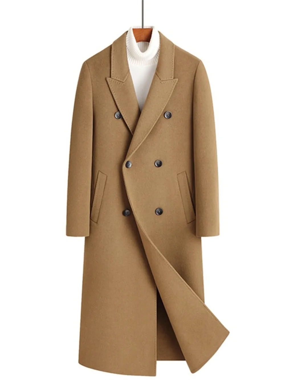 Men's Plus Size Double-Breasted Long Wool Coat, image 8