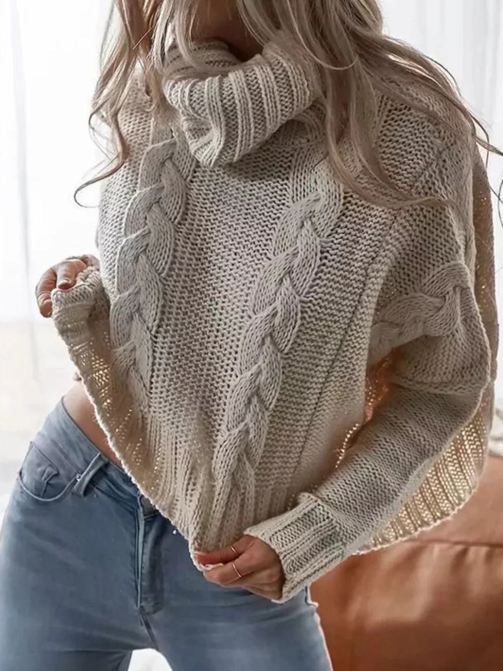 Cable-Knit Turtleneck Sweater, image 2