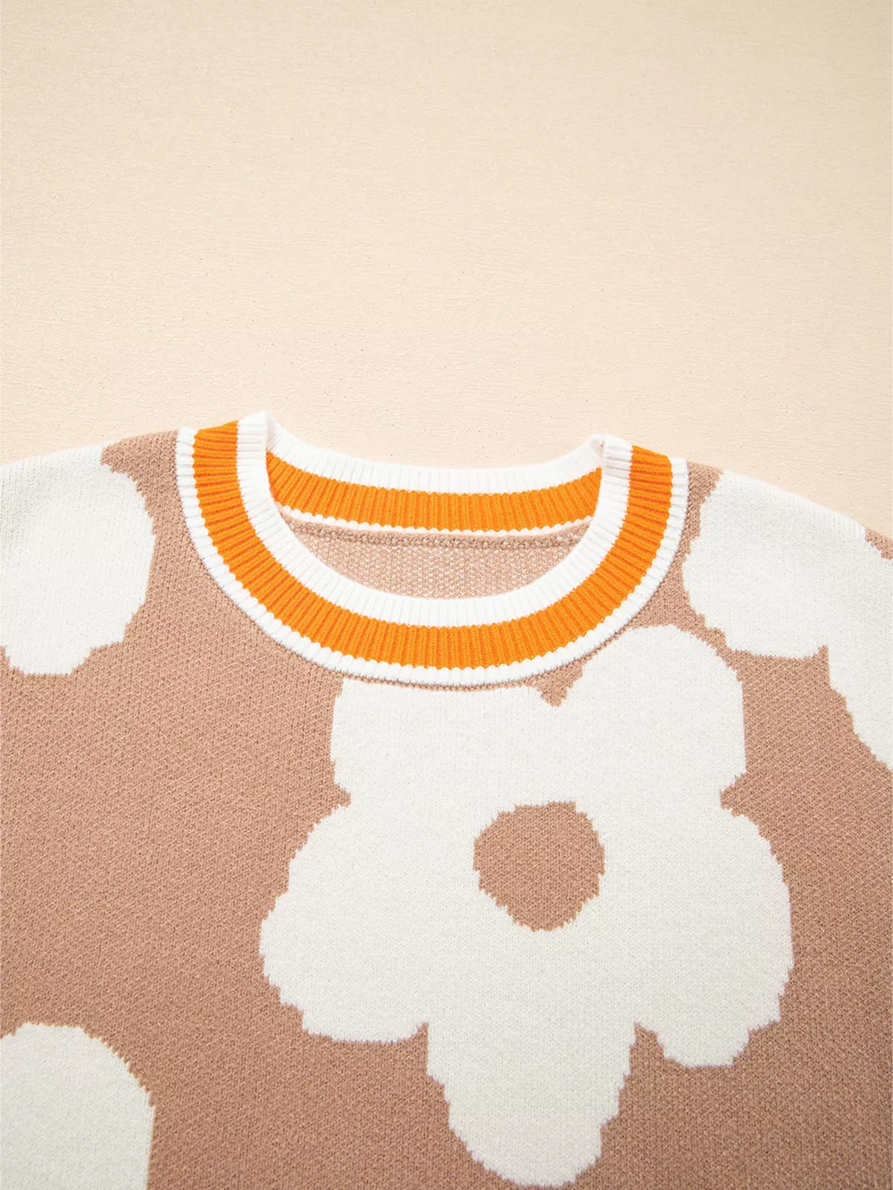 Flower Pattern Contrast Striped Baggy Sweater, image 4