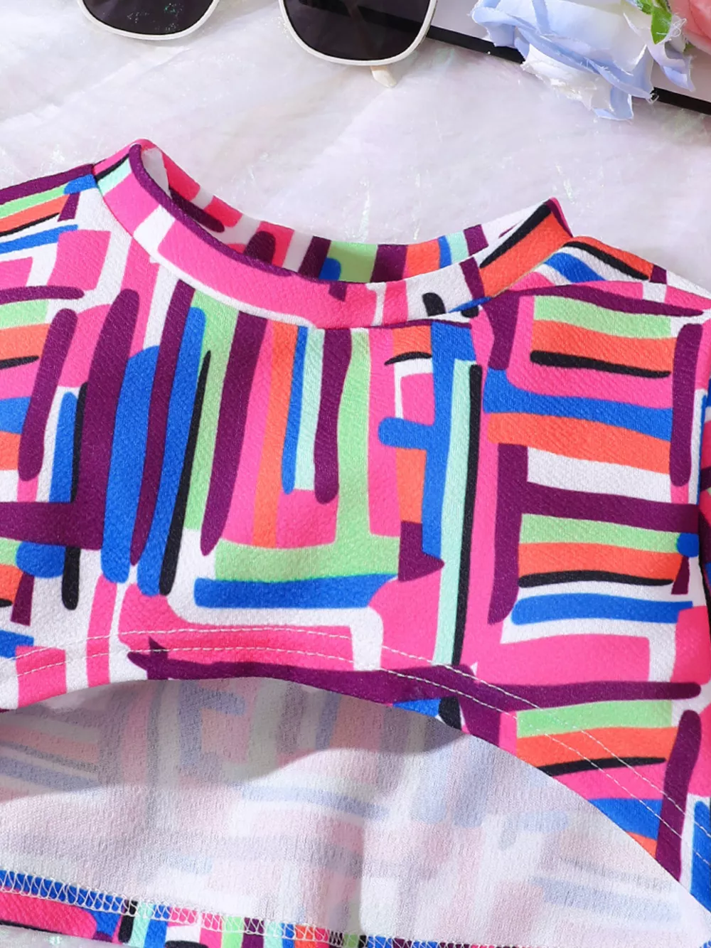 Children's Colorful Geometric Print Top & Jumpsuit Set, image 3