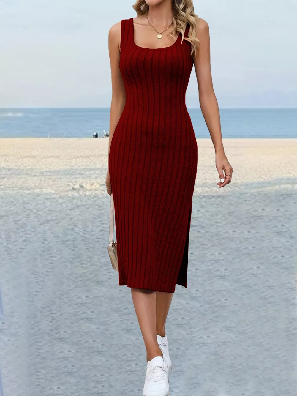 Slit Sleeveless Scoop Neck Dress, image 8