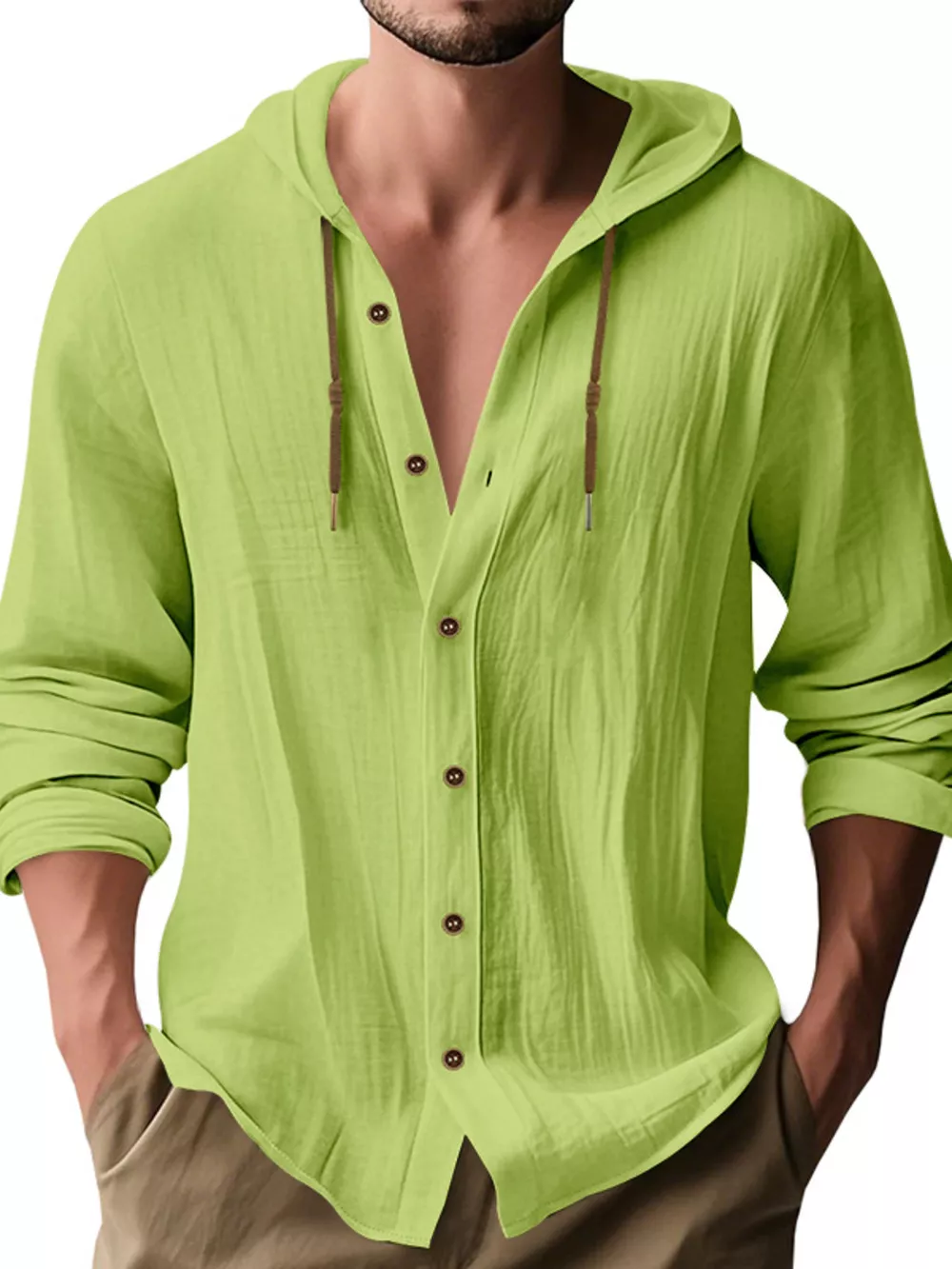 Men's Full Size Drawstring Button Up Hooded Shirt Plus Size, image 10
