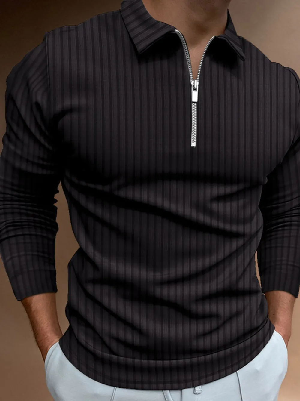 Men's Full Size Zip Detail Long Sleeve Polo Plus Size, image 4
