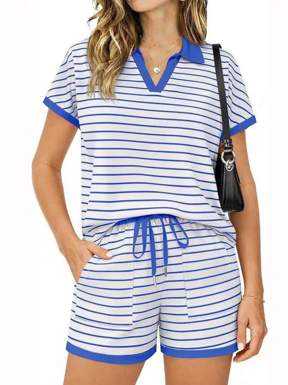 Striped Short Sleeve Polo and Shorts Set, image 13