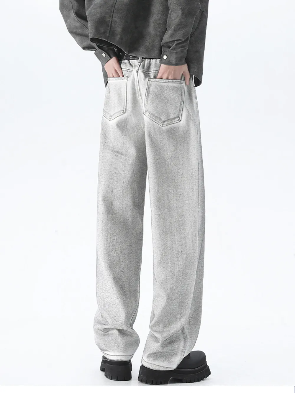 Men's Plus Size Wash Wide Leg Jeans, image 5