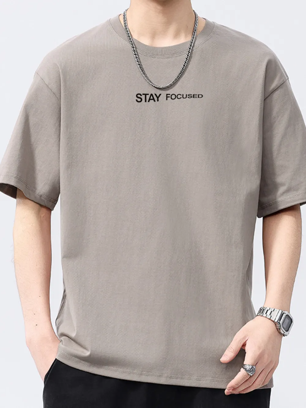 Men's Full Size Letter Round Neck Short Sleeve T-Shirt Plus Size, image 3