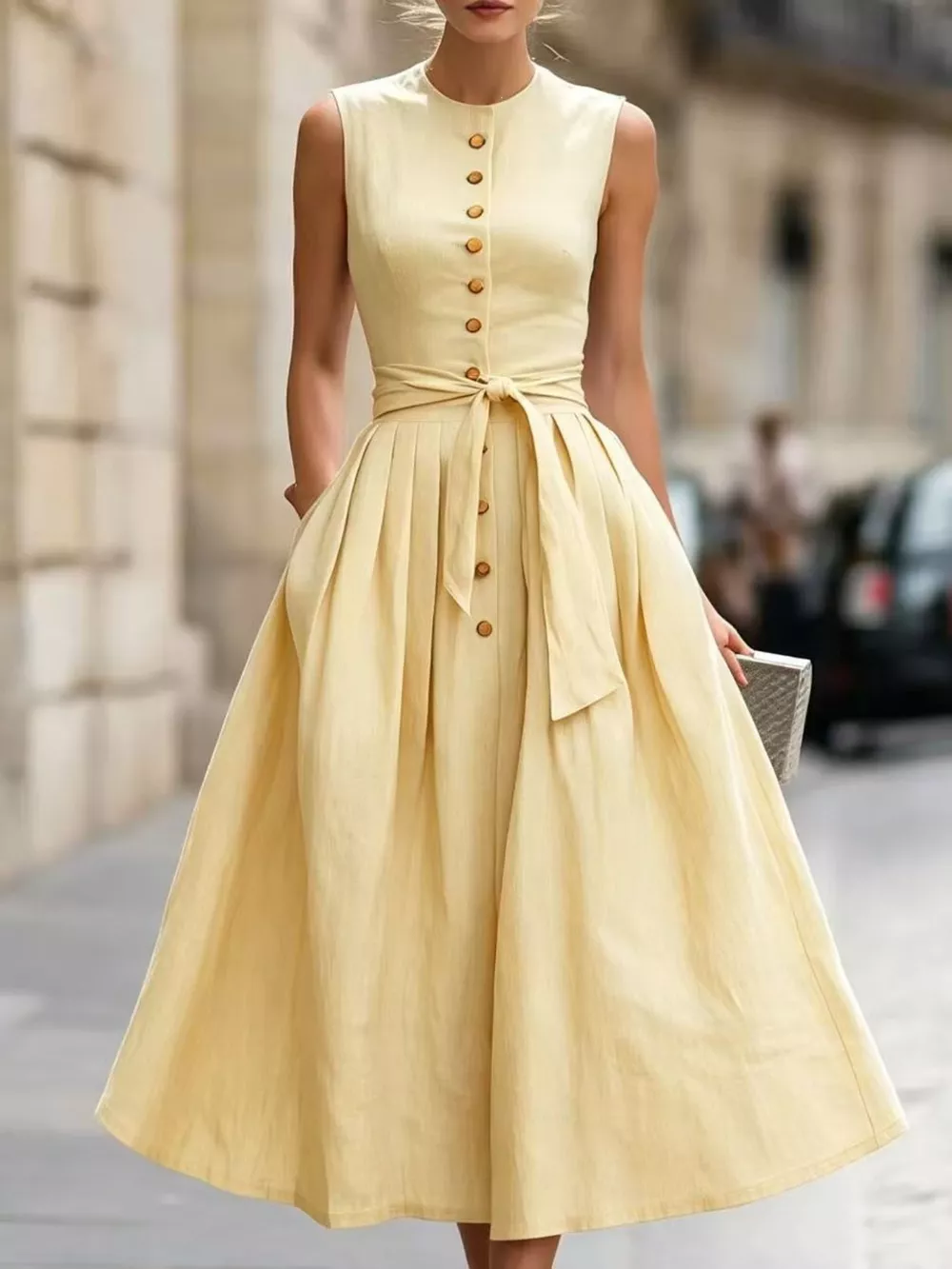 Full Size Sleeveless Button-Front Belted Midi Dress Plus Size, image 11