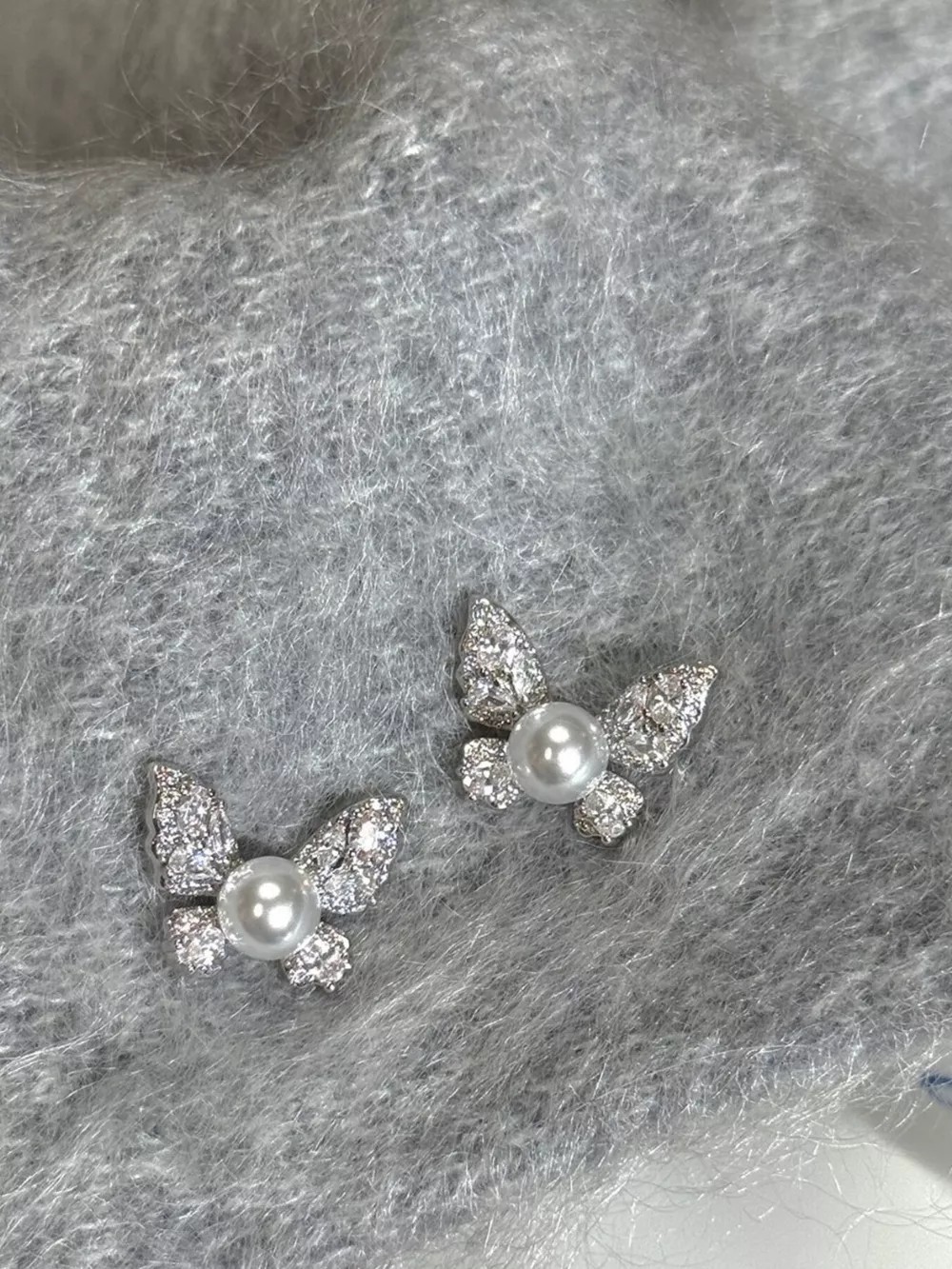 Butterfly Pearl Stud Earrings, image 4