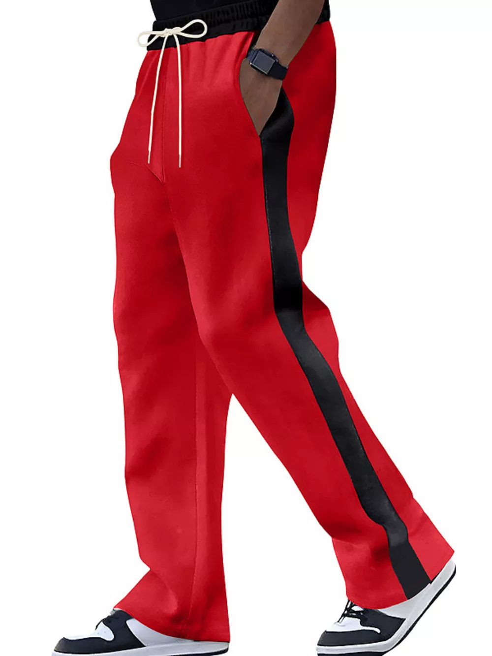 Men's Full Size Contrast Stripe Drawstring Sweatpants Plus Size, image 7
