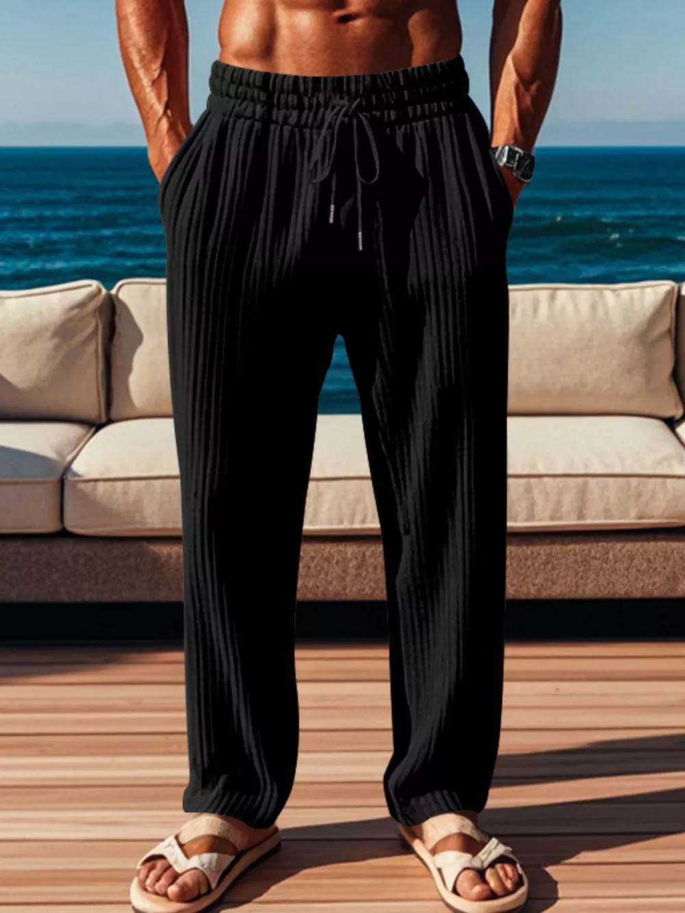 Men's Full Size Ribbed Knit Wide-Leg Pants Plus Size, image 6