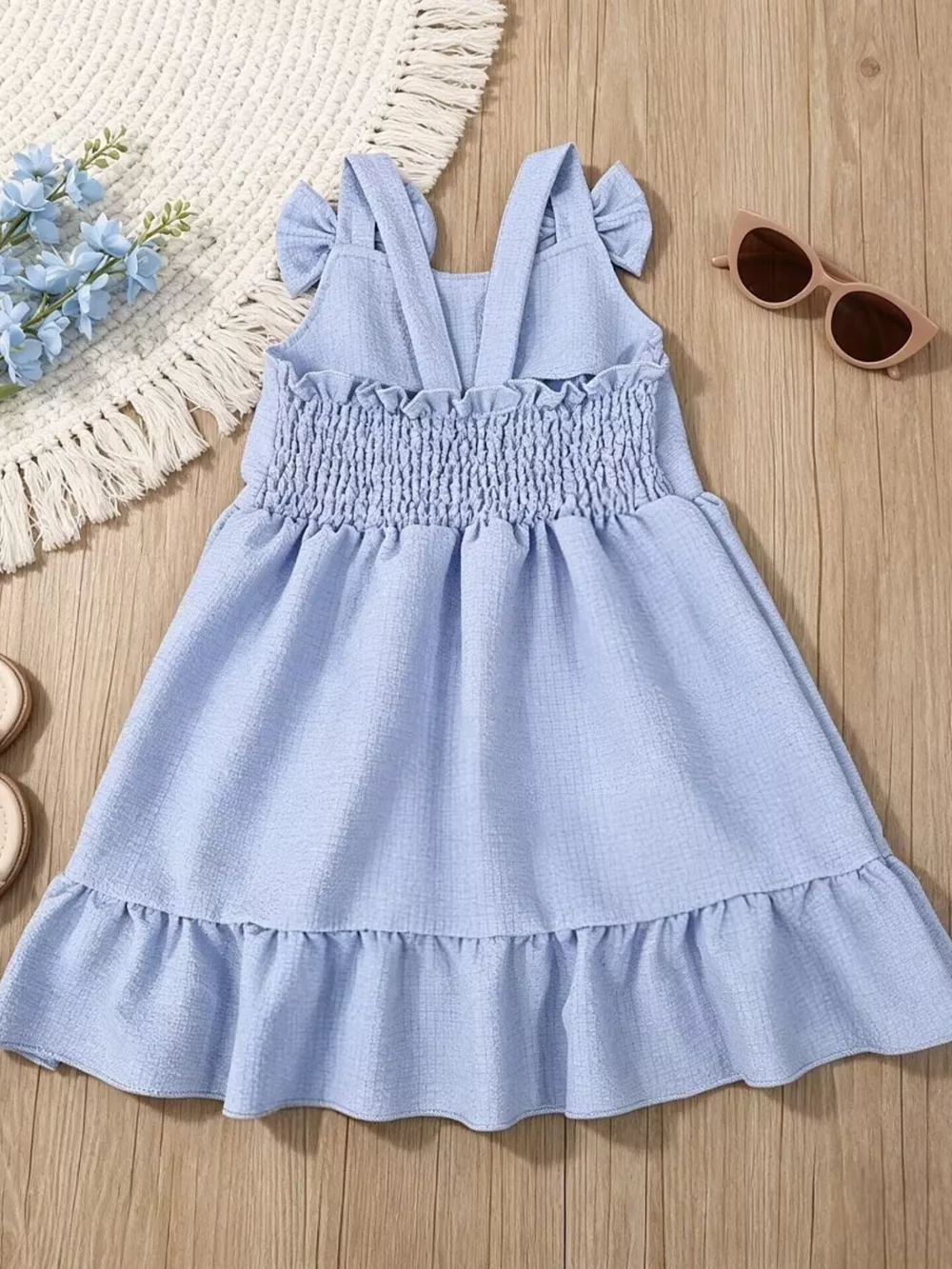 Children's Bowknot Decor Ruffle Hem Sleeveless Dress, image 7