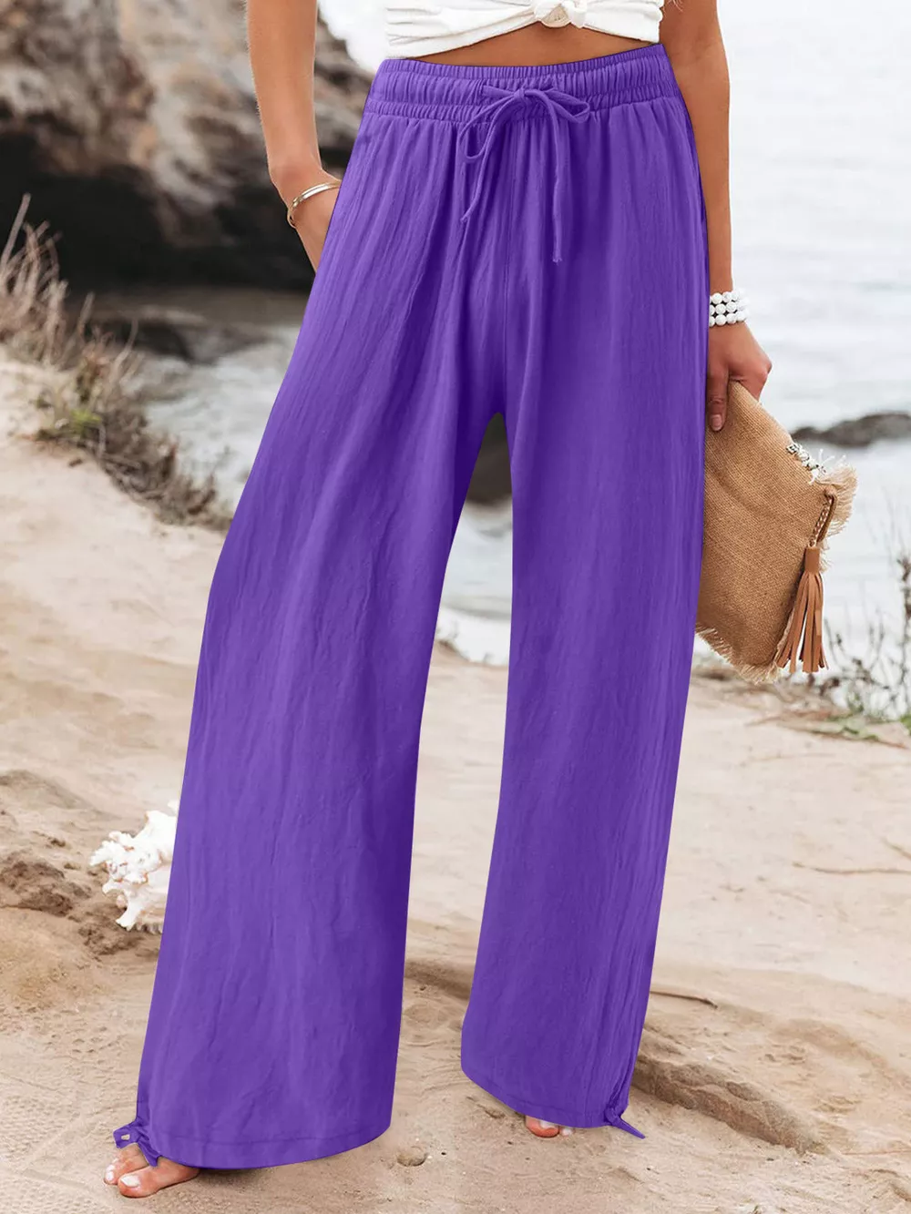 Full Size Drawstring Wide Leg Pants Plus Size, image 17