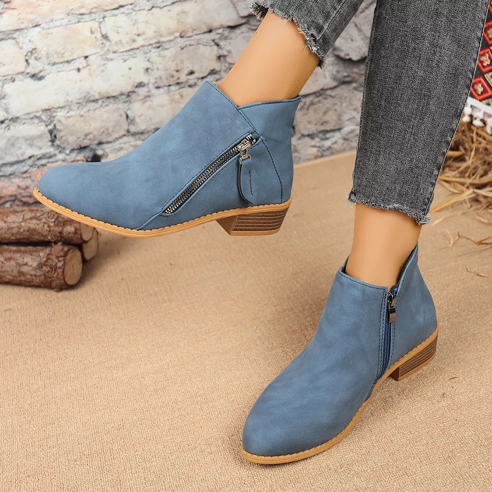 Size Zipper Block Heels Boots, image 13