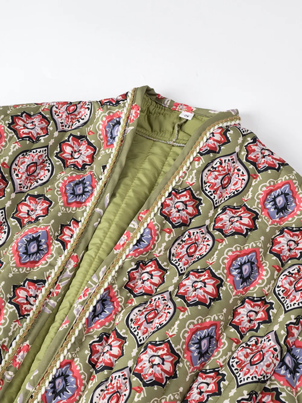 Belted Open Front Floral Winter Coat, image 8