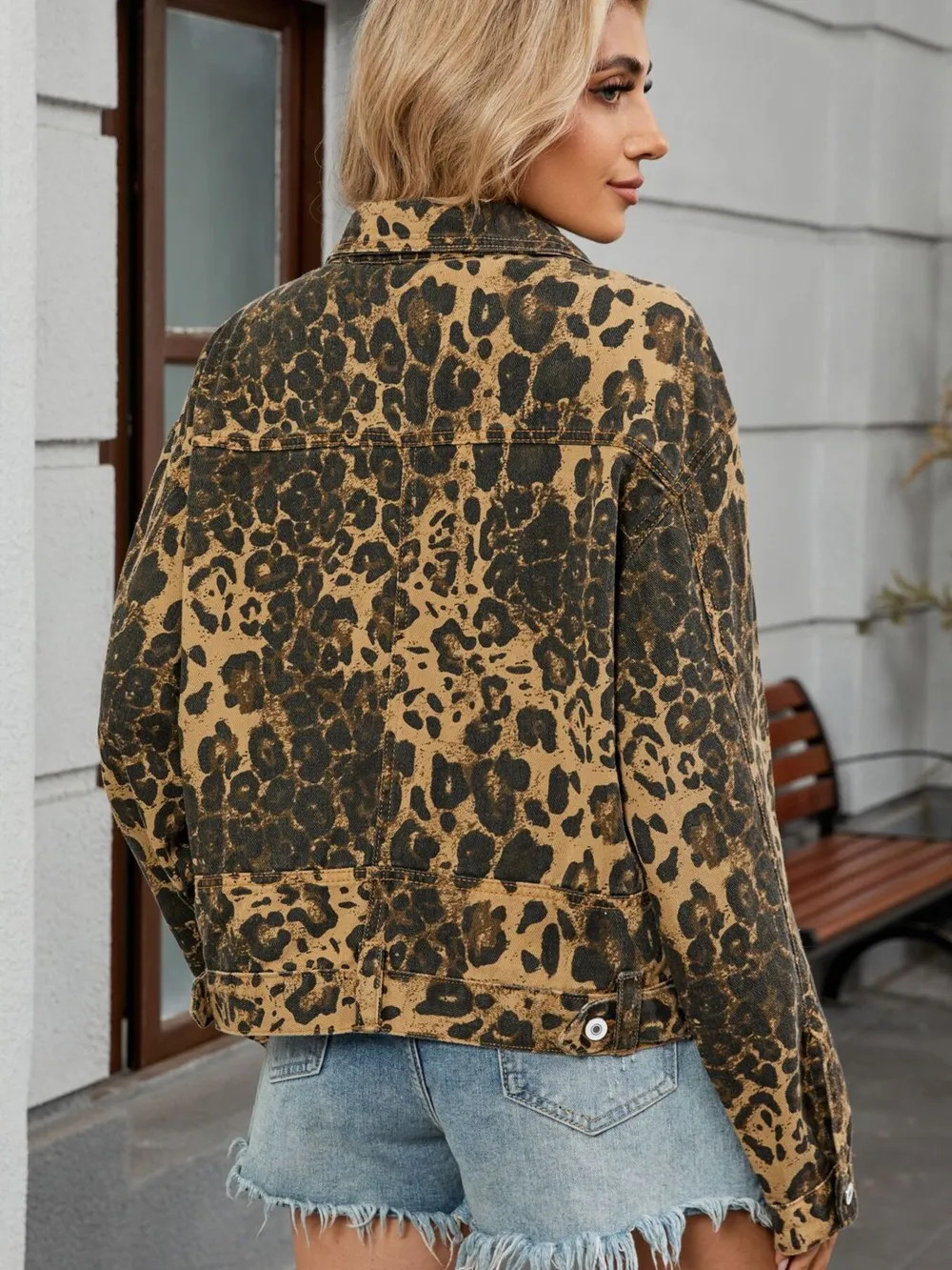 Leopard Print Button Up Denim Jacket, image 4