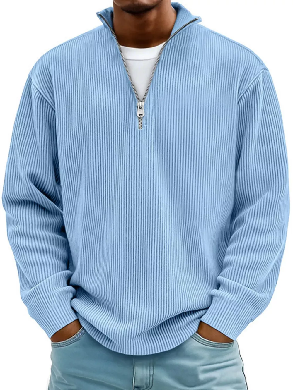 Men's Full Size Corduroy Quarter Zip Pullover Sweatshirt Plus Size, image 7