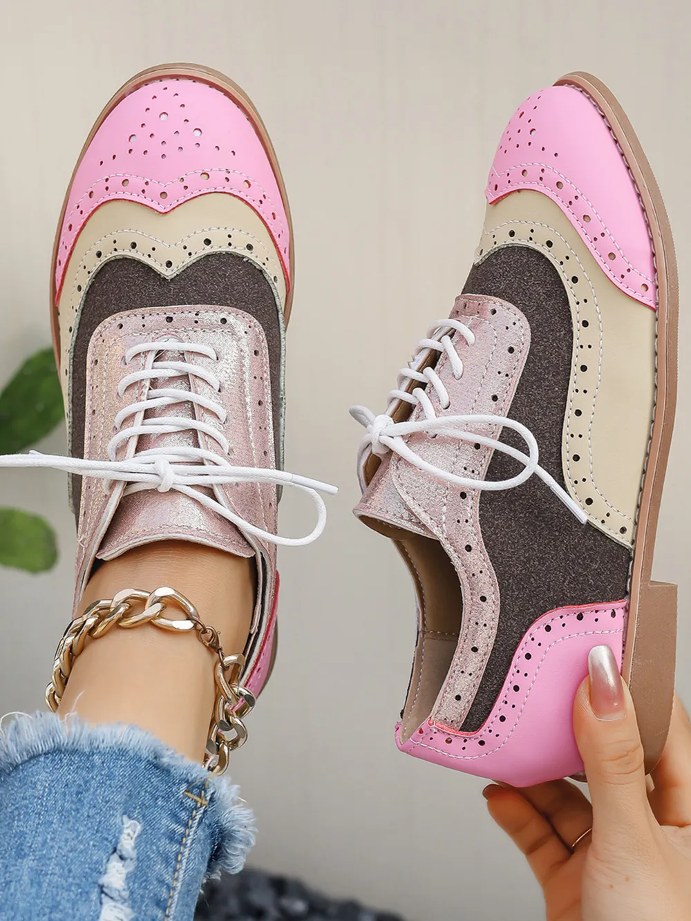Round Toe Flats Color Block Loafers, image 5