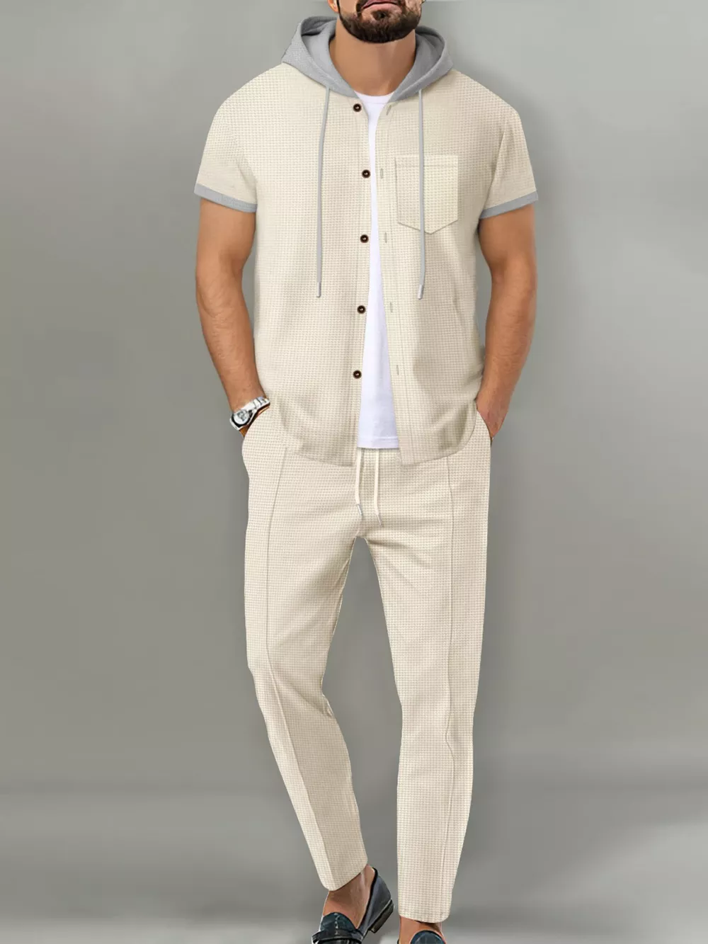 Men's Full Size Short-Sleeve Hooded Top and Shorts Set Plus Size, image 4