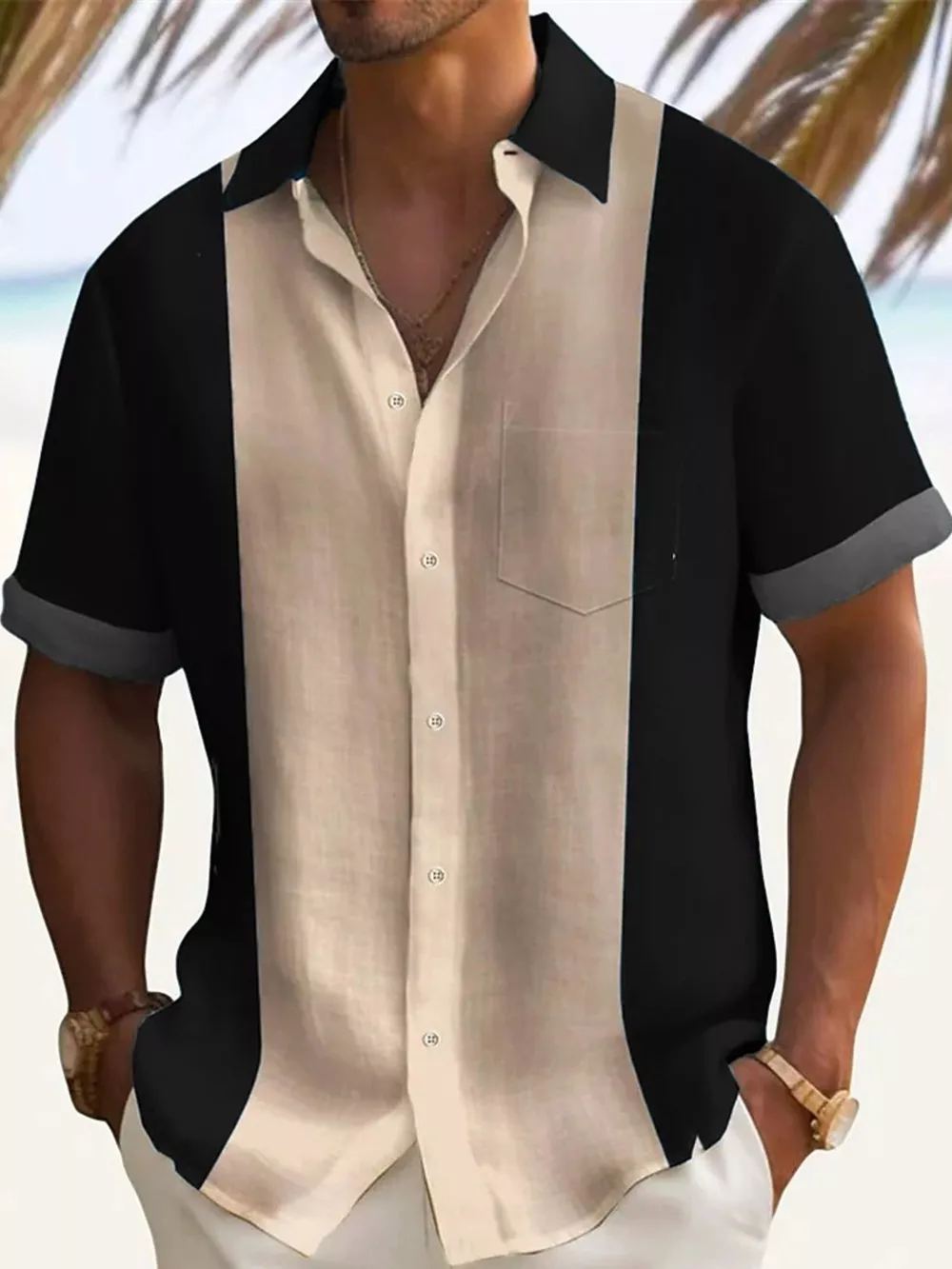 Men's Full Size Color Block Short Sleeve Shirt Plus Size