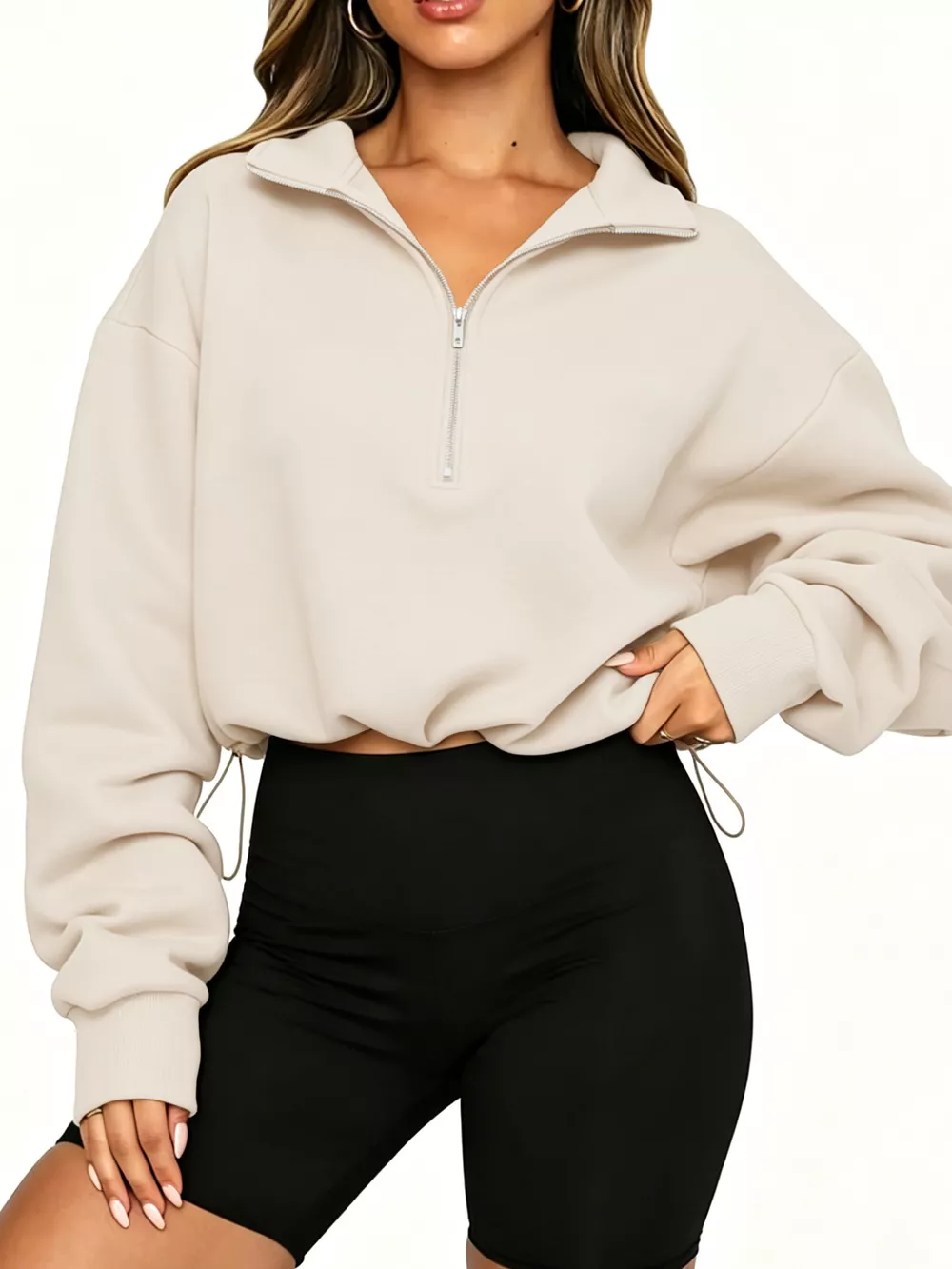 Half Zip Drawstring Hem Sweatshirt