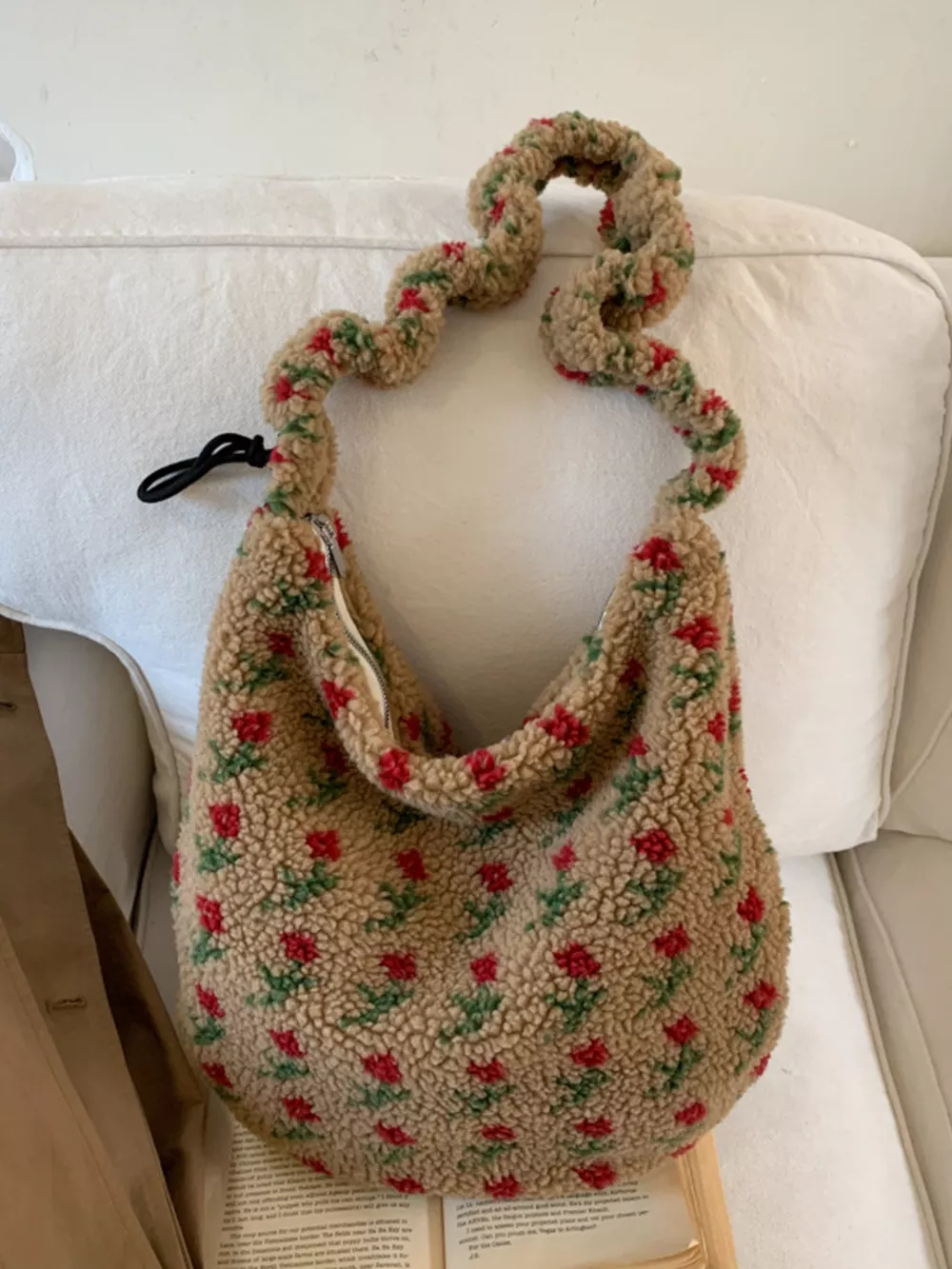 Sherpa Ruched Strap Handbag, image 9