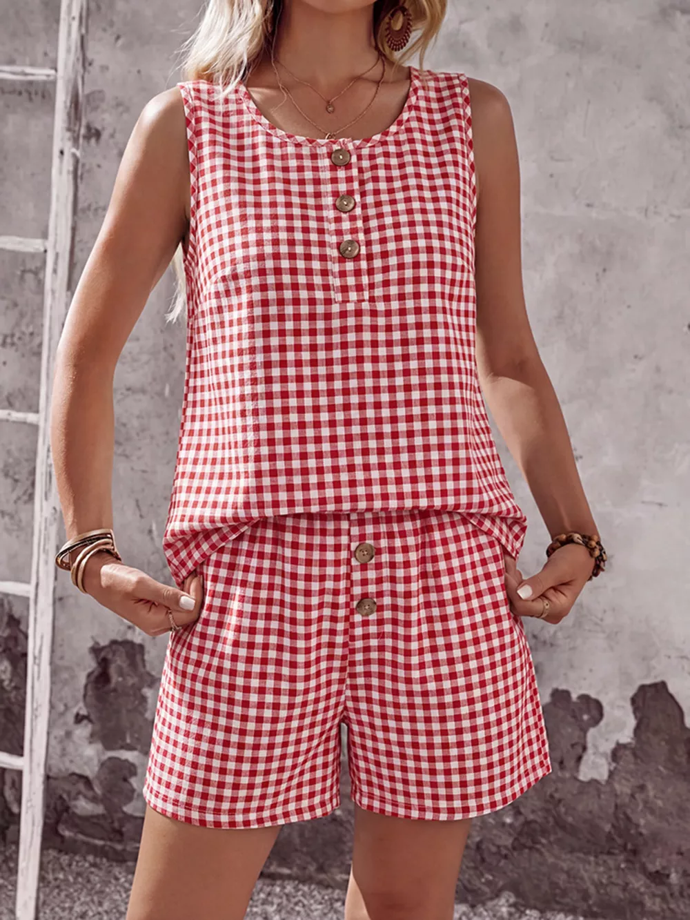 Gingham Sleeveless Top & Shorts Set, image 16