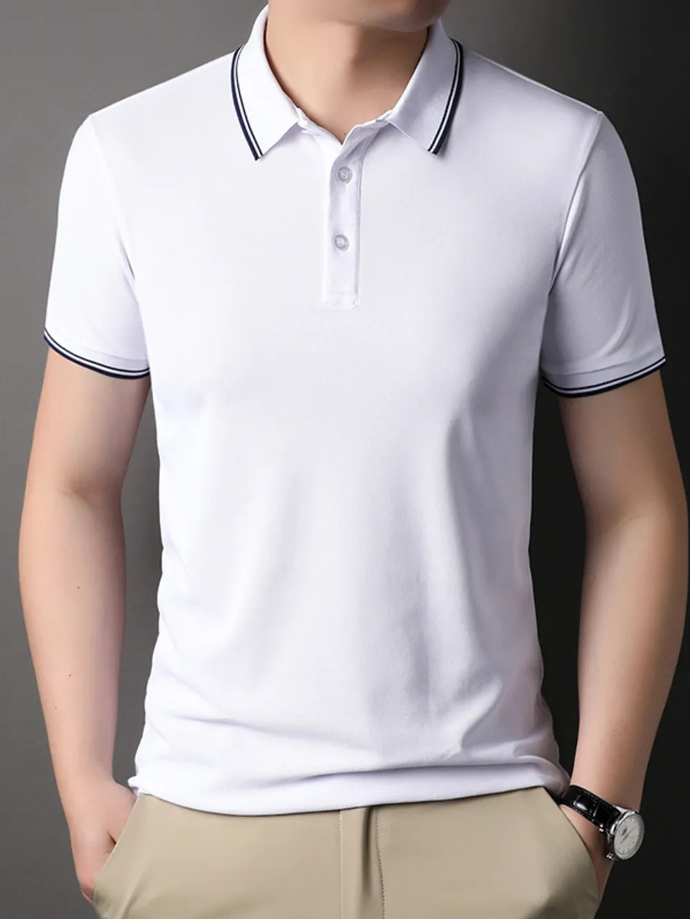 Men's Plus Size Button Detail Short Sleeve Polo, image 3