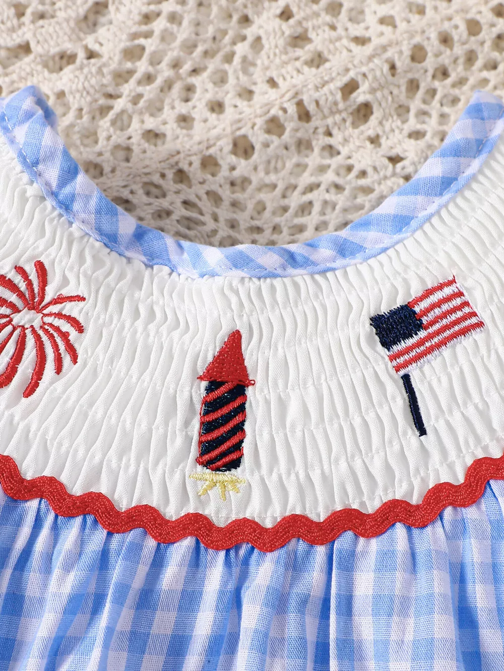 Children's Patriotic Embroidered Gingham Top and Shorts Set, image 2