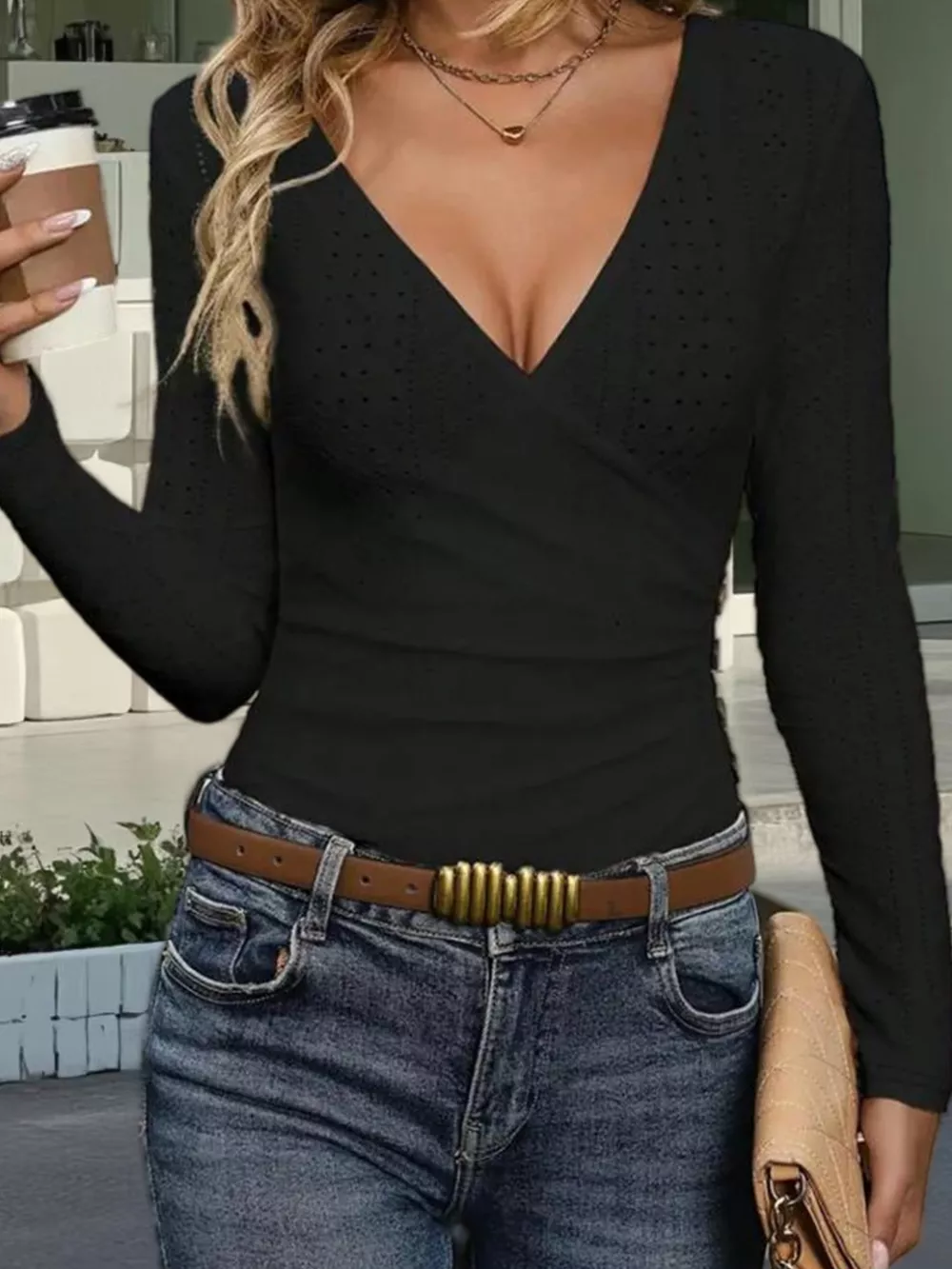 Eyelet Surplice Long Sleeve Top, image 7