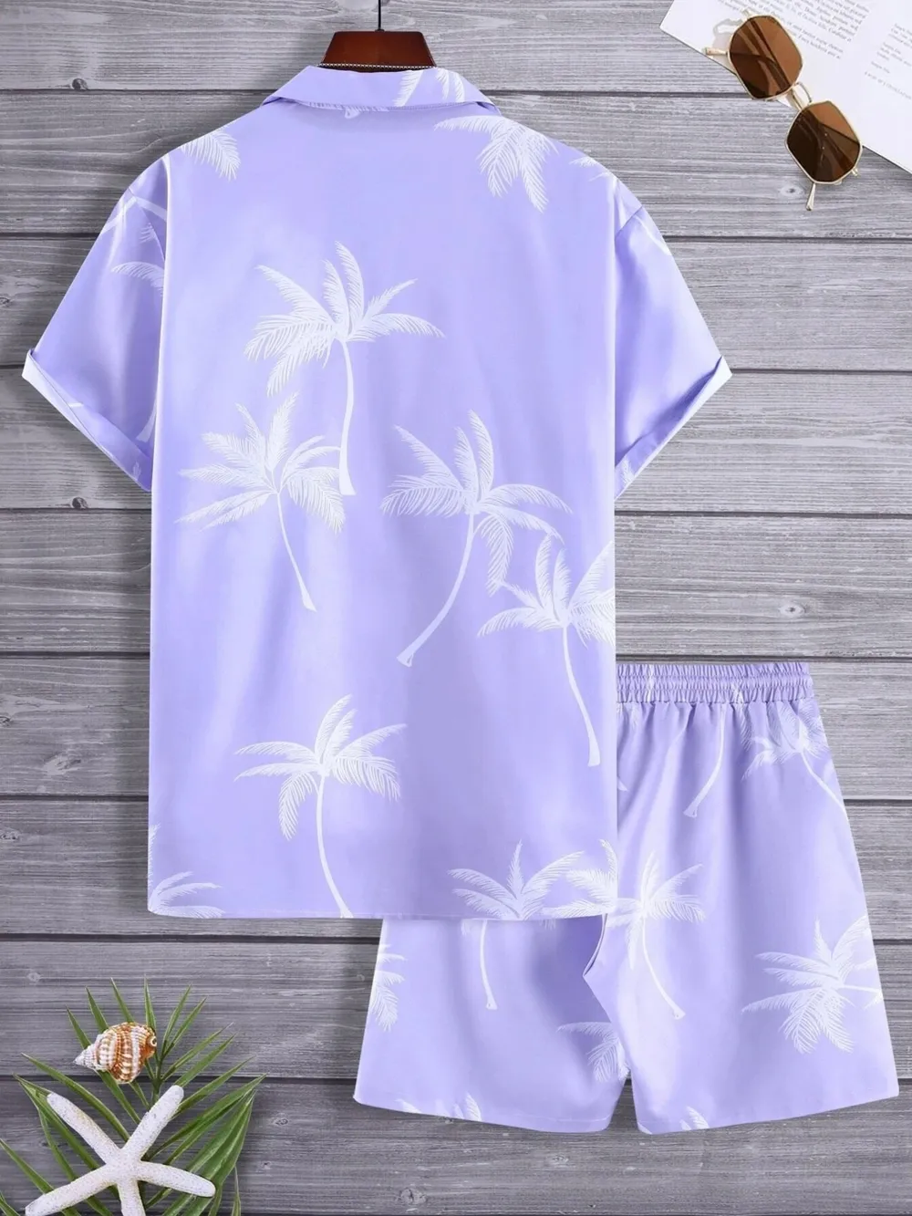 Men's Full Size Palm Print Button Up Shirt and Shorts Set Plus Size, image 8