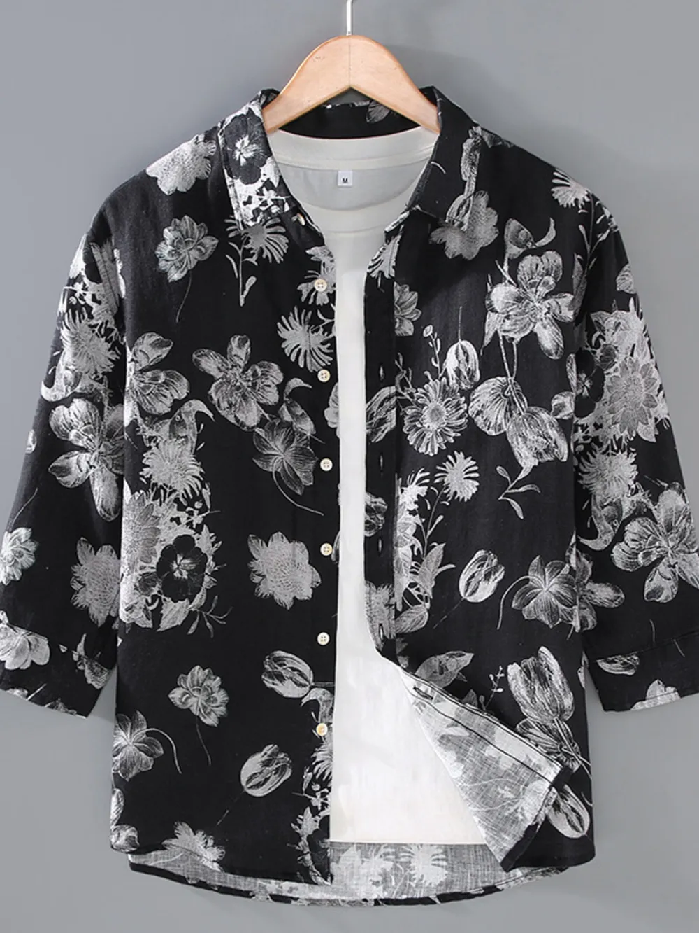 Men's Plus Size Printed Button Up Long Sleeve Shirt