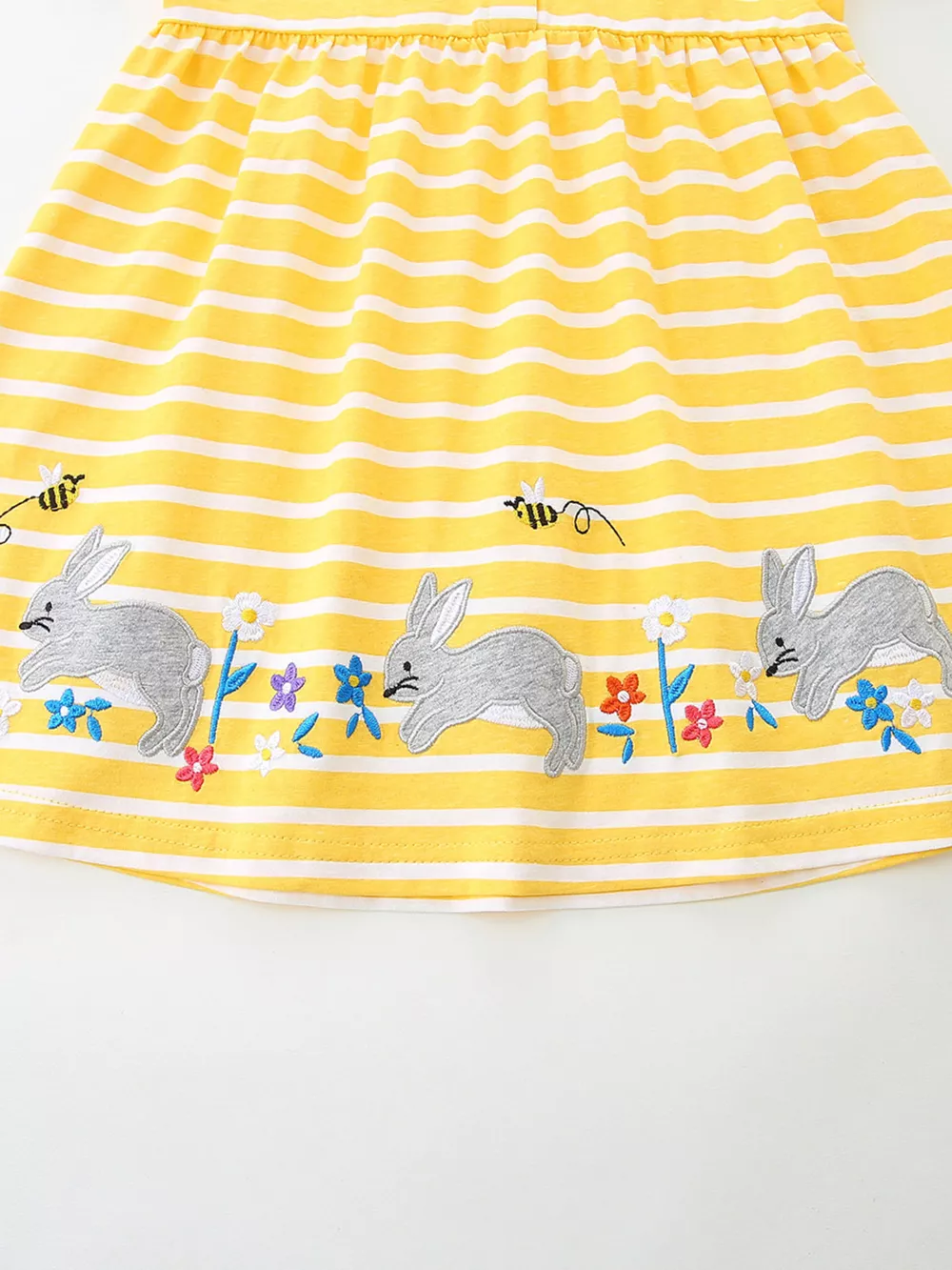 Children's Striped Bunny Embroidered Button-Front Dress, image 3