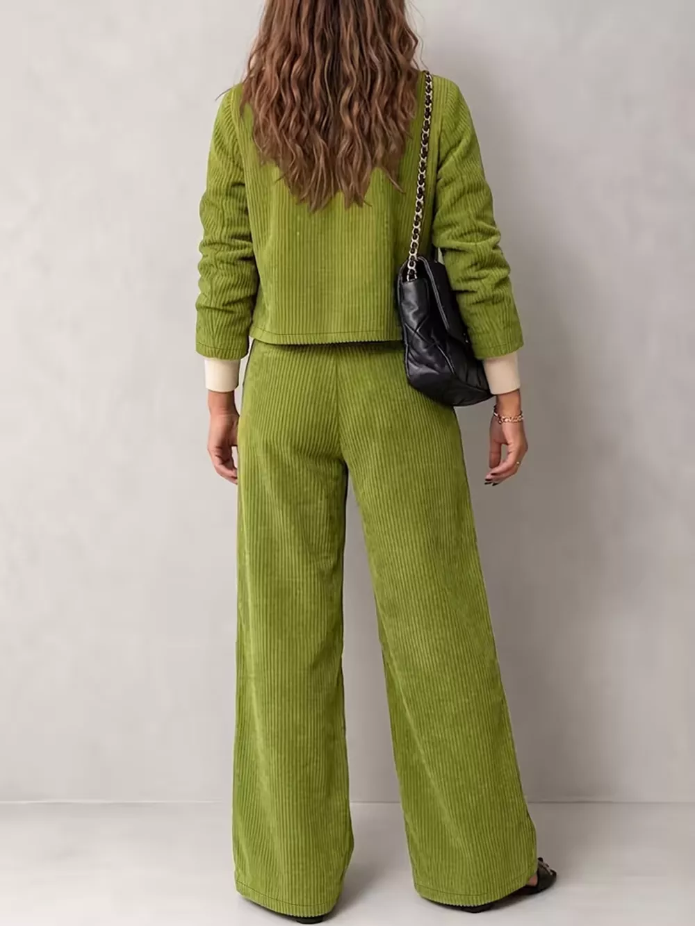 Full Size Corduroy Button-Down Jacket and Wide-Leg Pants Two-Piece Set Plus Size, image 3