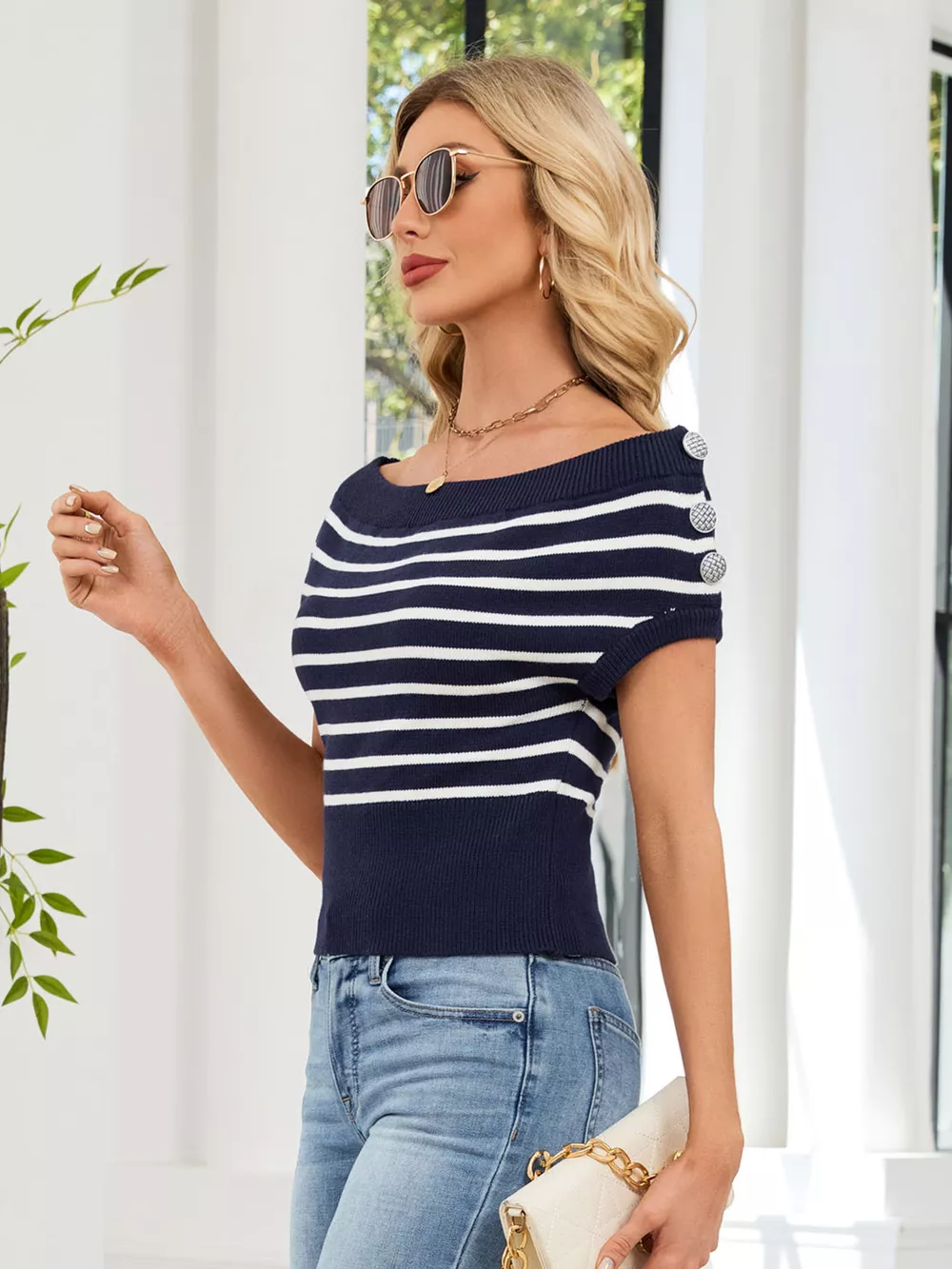 Striped Short Sleeve Sweater, image 5